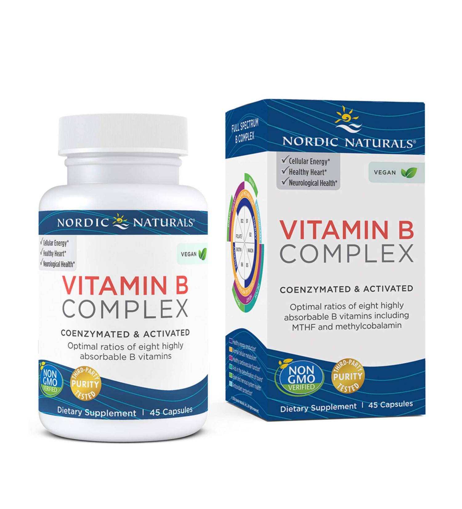 Nordic Naturals Vitamin B Complex - 45 Capsules for Heart & Brain Health, Energy, Metabolism - Non-GMO - 45 Servings - Buy Online on GoSupps.com