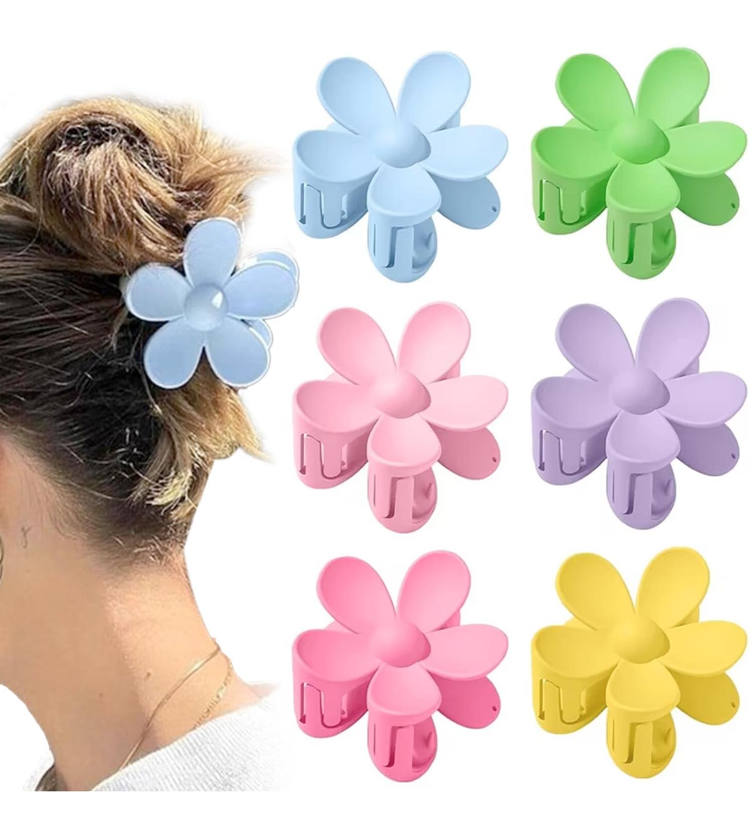 6-Piece Flower Hair Clips Set - Large Slipproof Claw Clips for Women | Matt Finish Assorted Colors - Buy Online on GoSupps.com