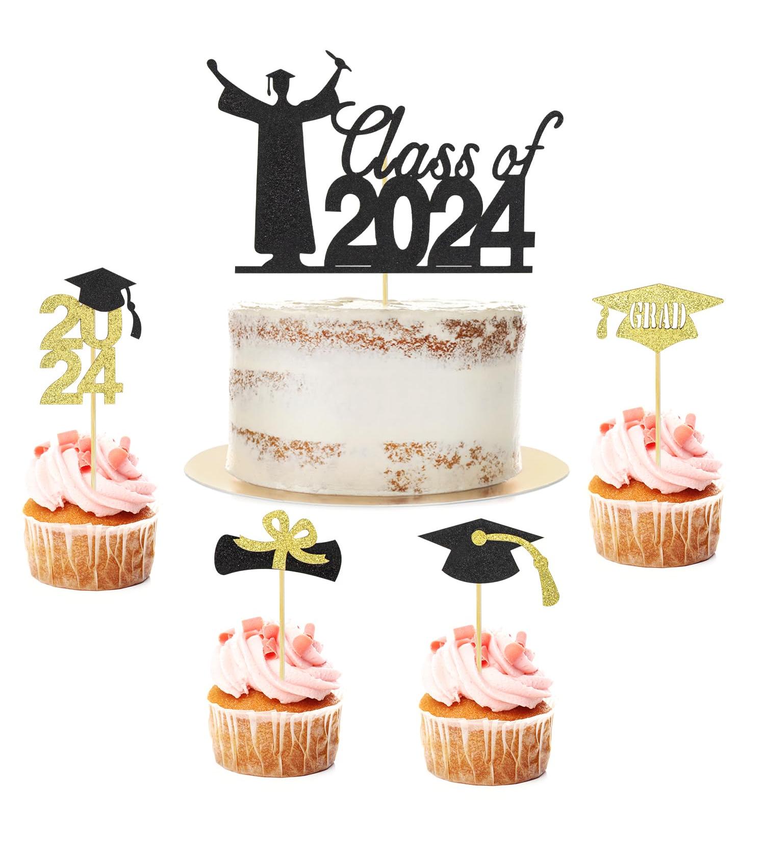 2024 Graduation Cupcake Toppers Gold and Black Glitter Class of 2024 Cake Toppers 2024 Grad Cap Cake Decorations for 2024 Graduation Theme Party Supplies A6-SLBYCP - Buy Online on GoSupps.com