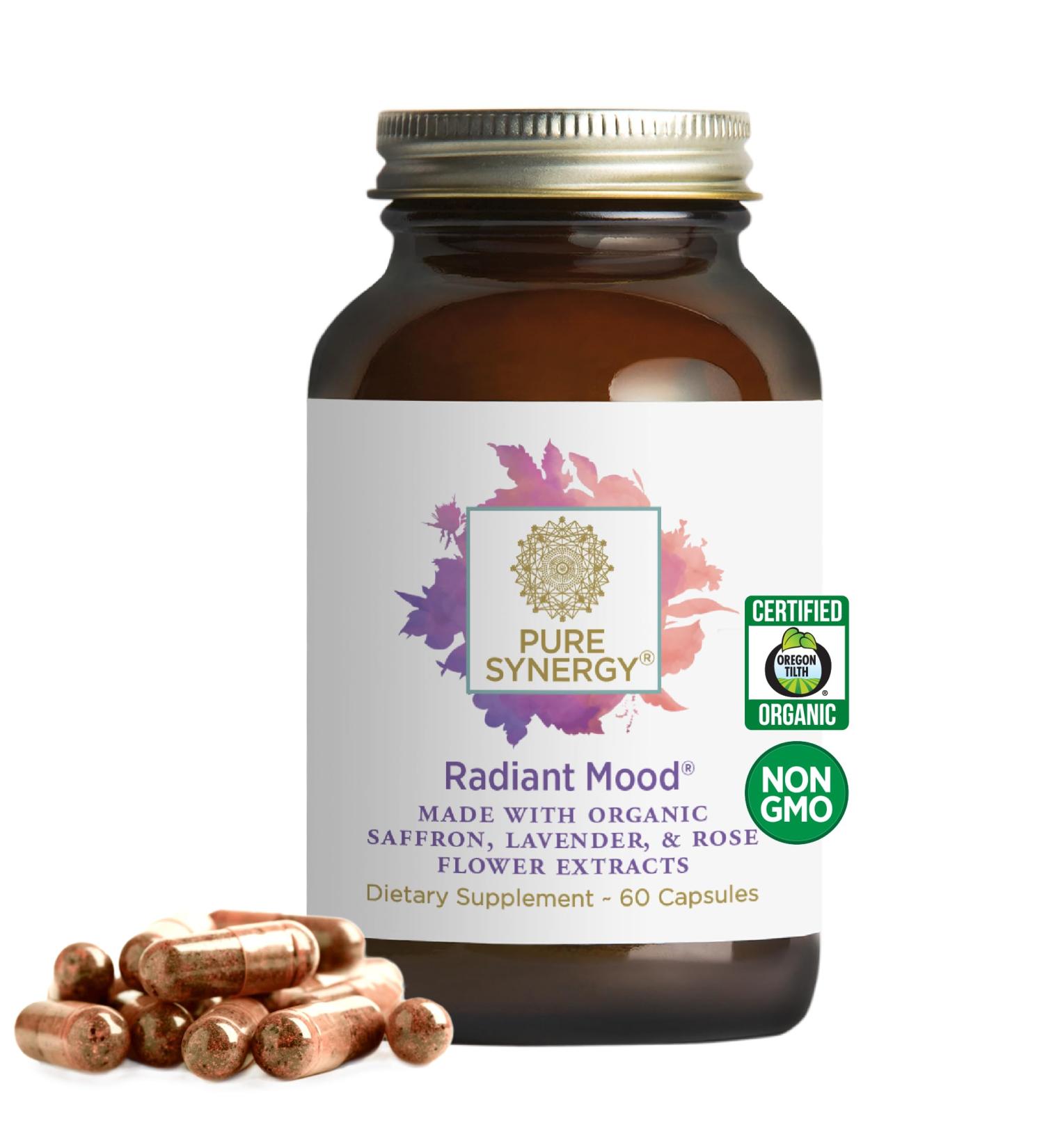 Pure Synergy Radiant Mood | Natural Mood and Sleep Supplement with Organic Saffron | with Saffron Lemon Balm and Magnolia Bark | for Sleep and Stress Support (60 Capsules) - Buy Online on GoSupps.com