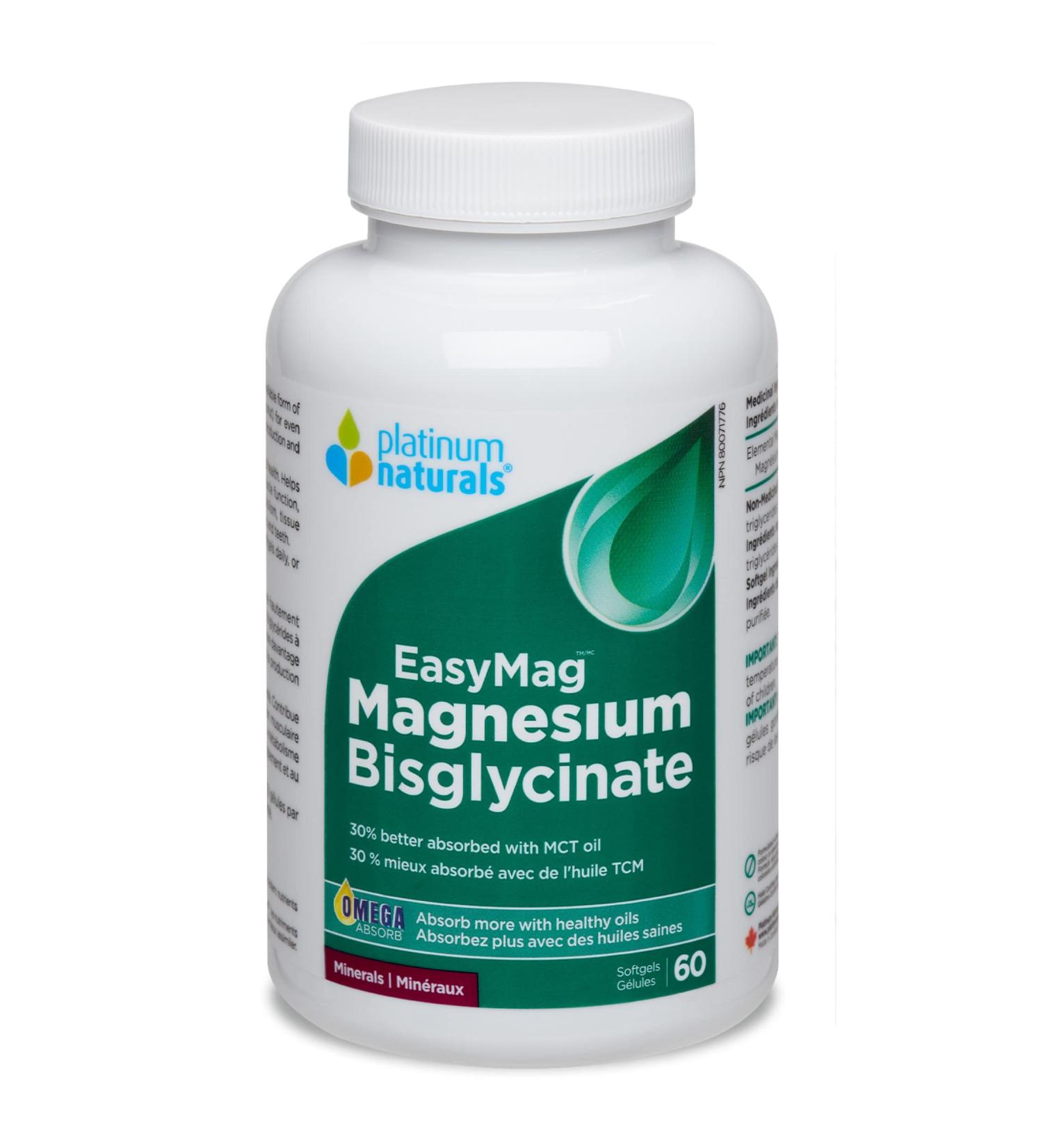Platinum Naturals EasyMag Magnesium Bisglycinate 60 Softgels - Enhanced Absorption Formula - Buy Online on GoSupps.com
