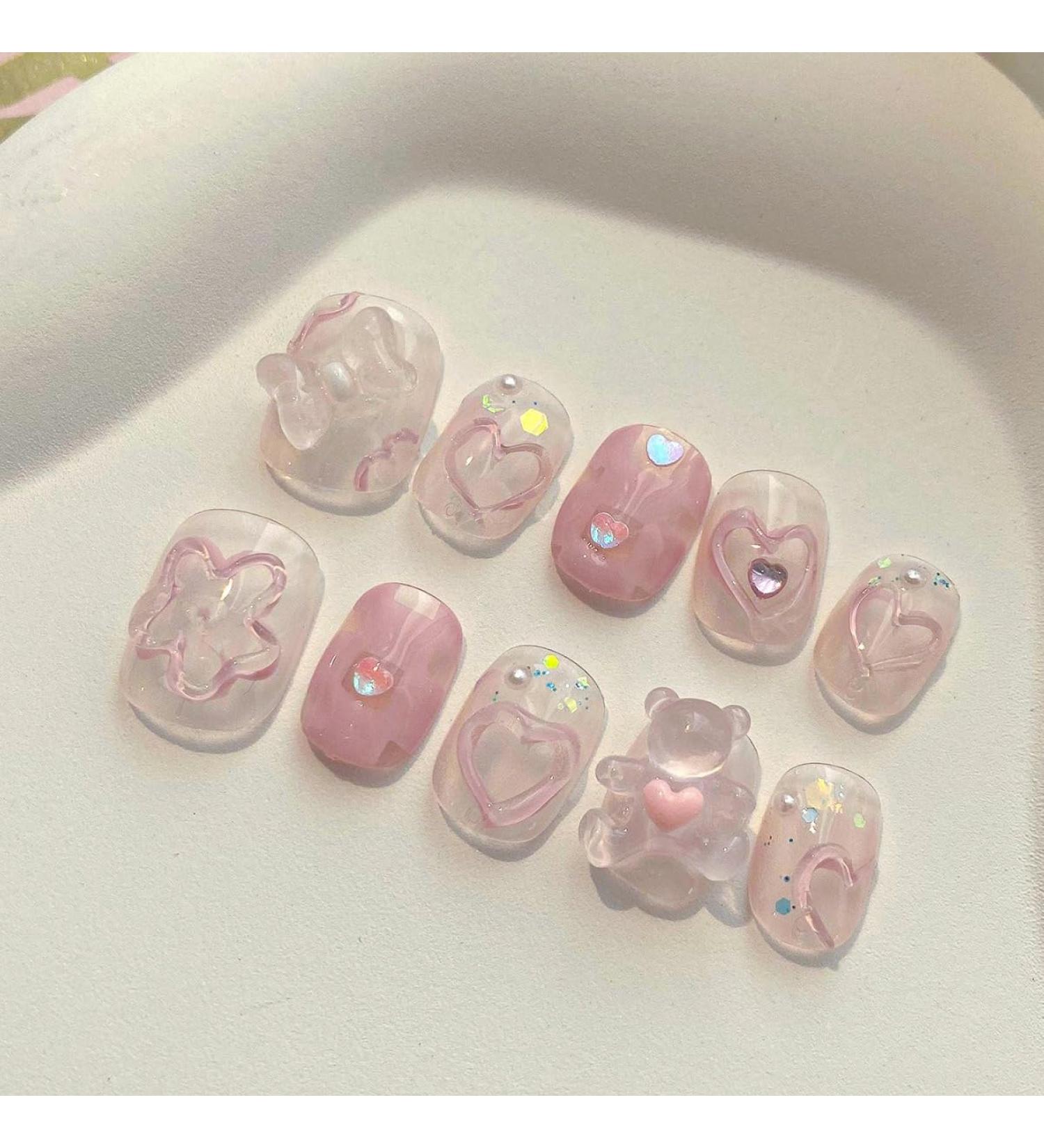 New Cute Wearable Nail Whitening Handmade Detachable Nail Patch Finished Girl Short Style 10pcs (Size : M) 1 count (Pack of 1)