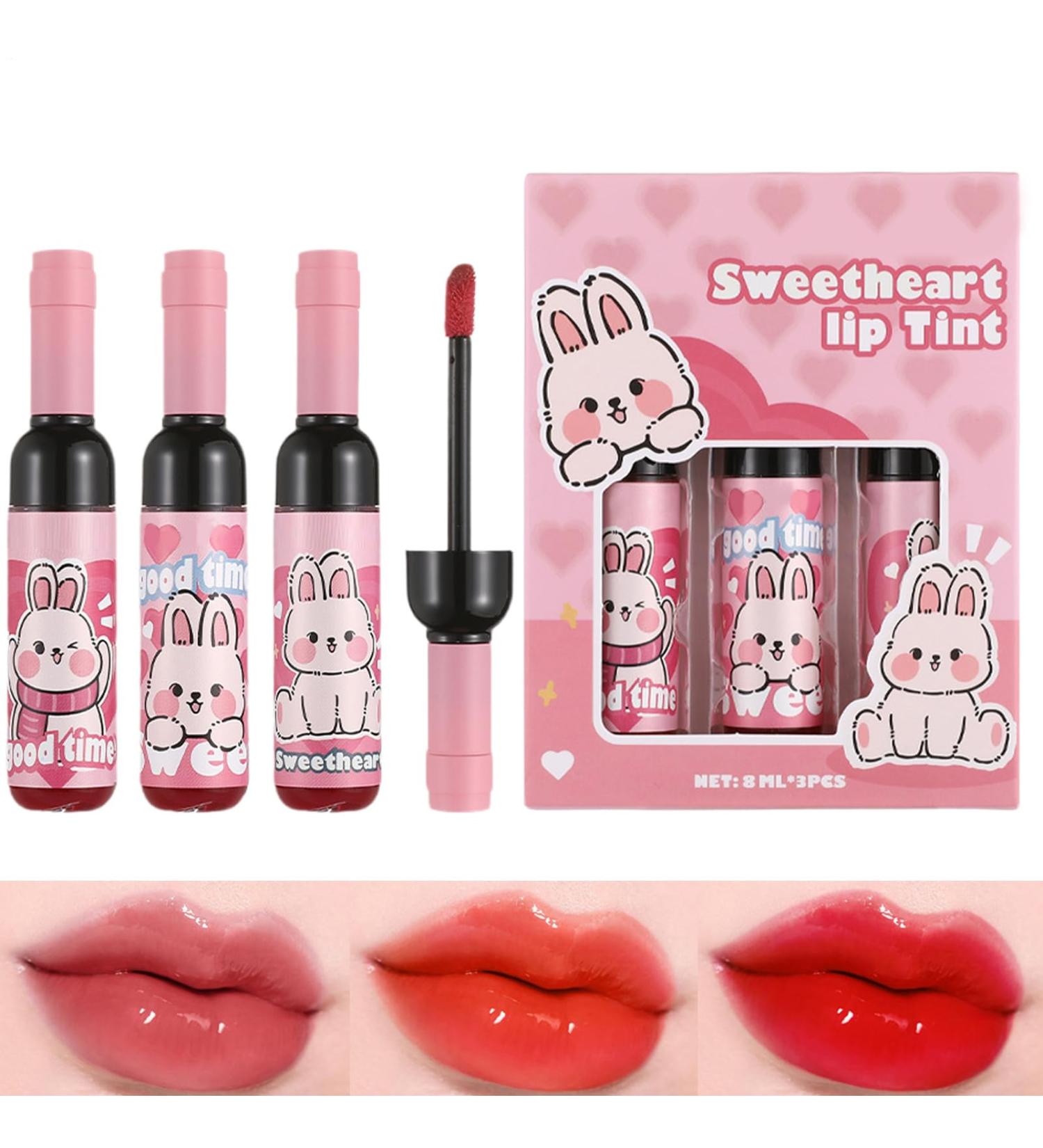 Lip Gloss for Women Lip Stain 3 Colors Moisturizing Tinted Lip Gloss Wine Bottle Shape Long Lasting Daily Makeup for Female Girls Mom or Girlfriend - Buy Online on GoSupps.com