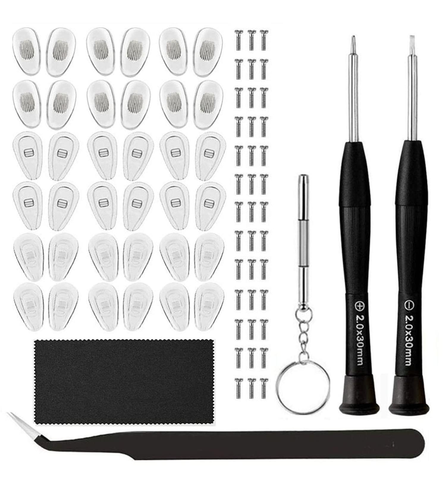 18 Pairs Eyeglass Nose Pads Repair Kit with Tools - Screws, Tweezer, Cleaning Cloth - Glasses and Sunglass Nose Pad Replacement - Buy Online on GoSupps.com