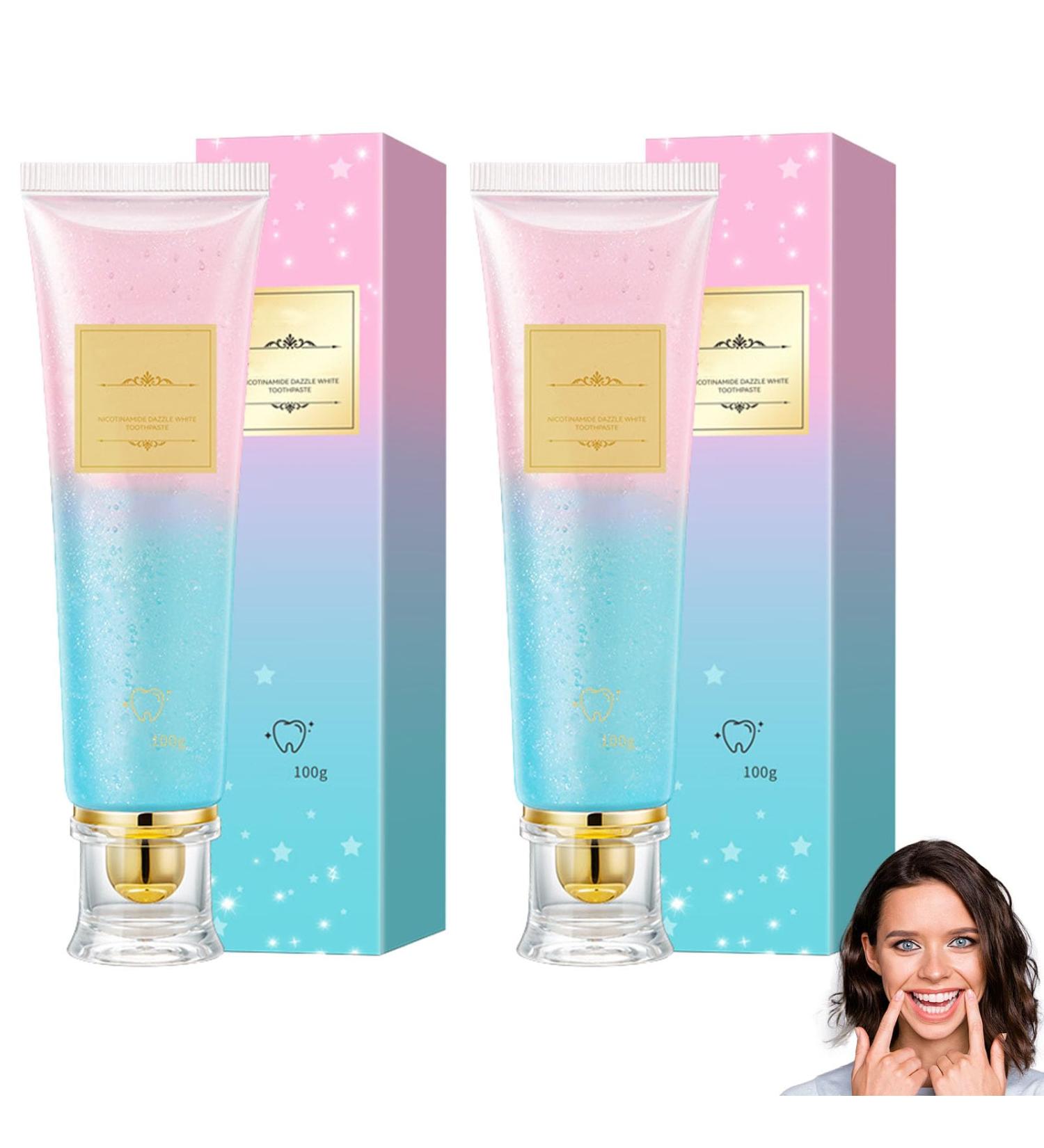 2pcs Niacinamide Teeth Whitening Toothpaste Nicotinamide Sparkling Toothpaste Removes Tea and Cigarette Stains Freshens Breath 100g*2 - Buy Online on GoSupps.com