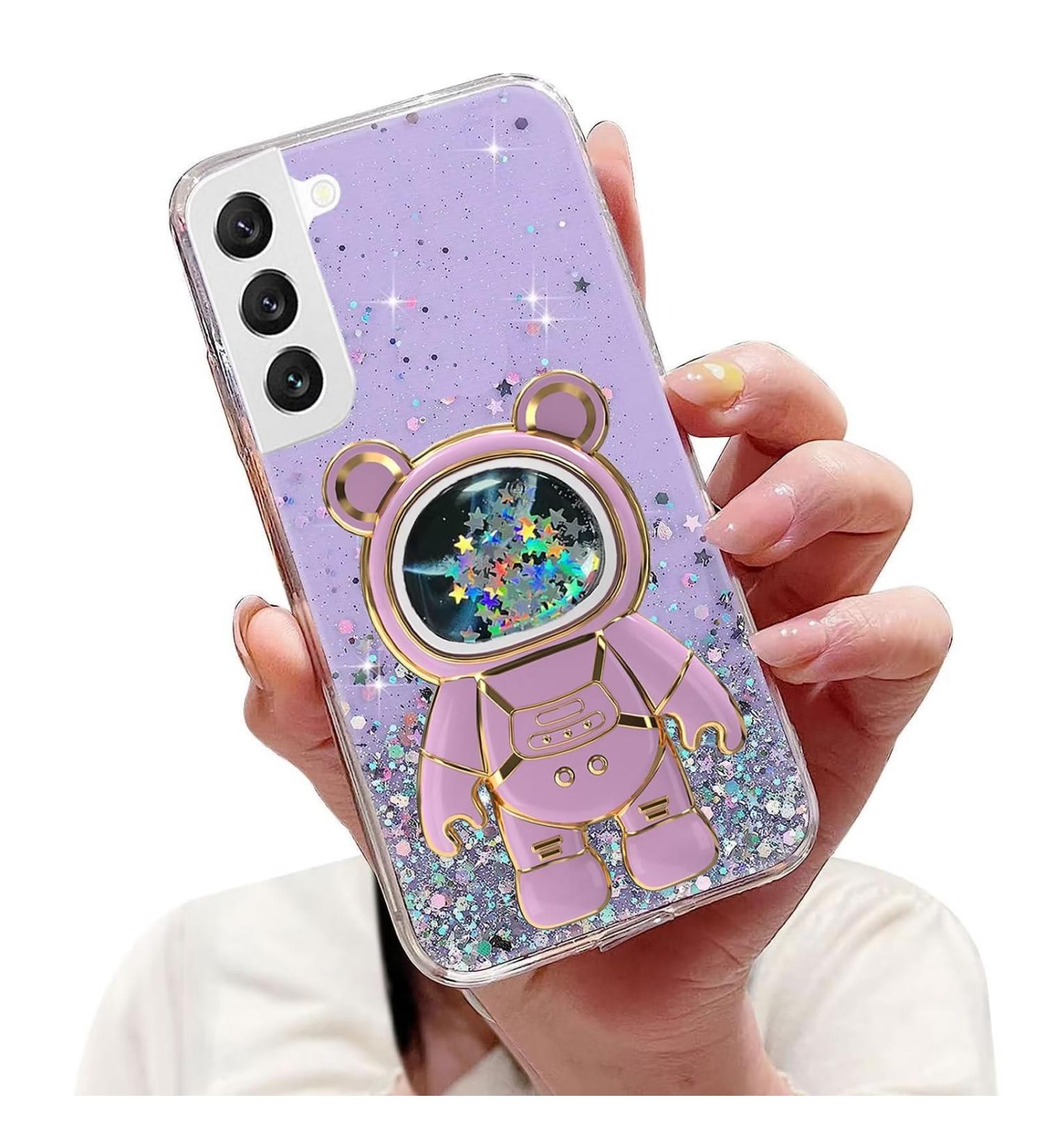 Buy Tivenfezk Nadoli Astronaut Soft Silicone Case for Samsung Galaxy S22 Plus - Glitter Stand Transparent Purple Protective Cover - Buy Online on GoSupps.com