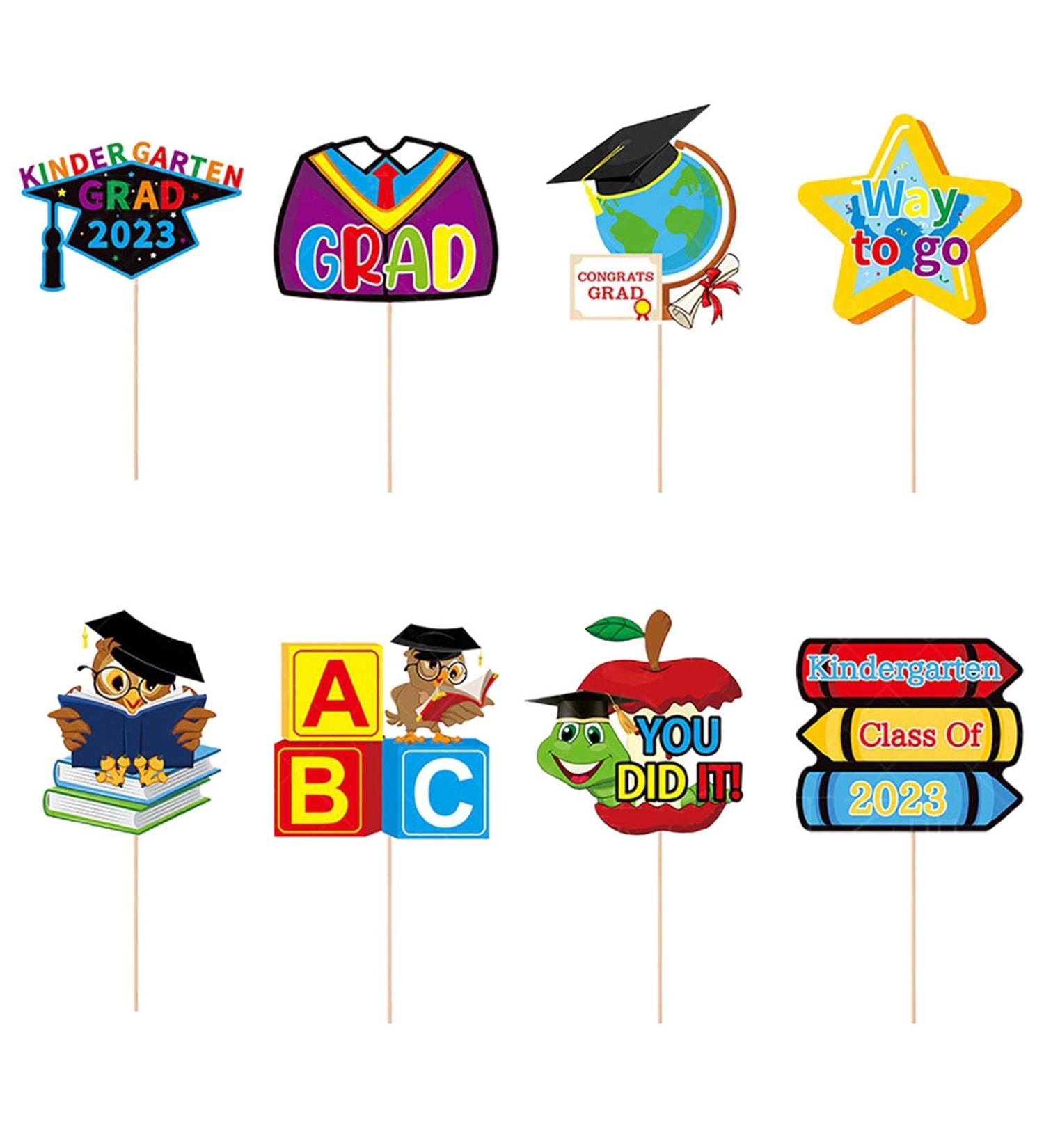 2023 Kindergarten Graduation Cupcake Toppers with Bamboo Sticks - Colorful and Clear Print Cake Decoration Picks for Party Multicolor - Buy Online on GoSupps.com