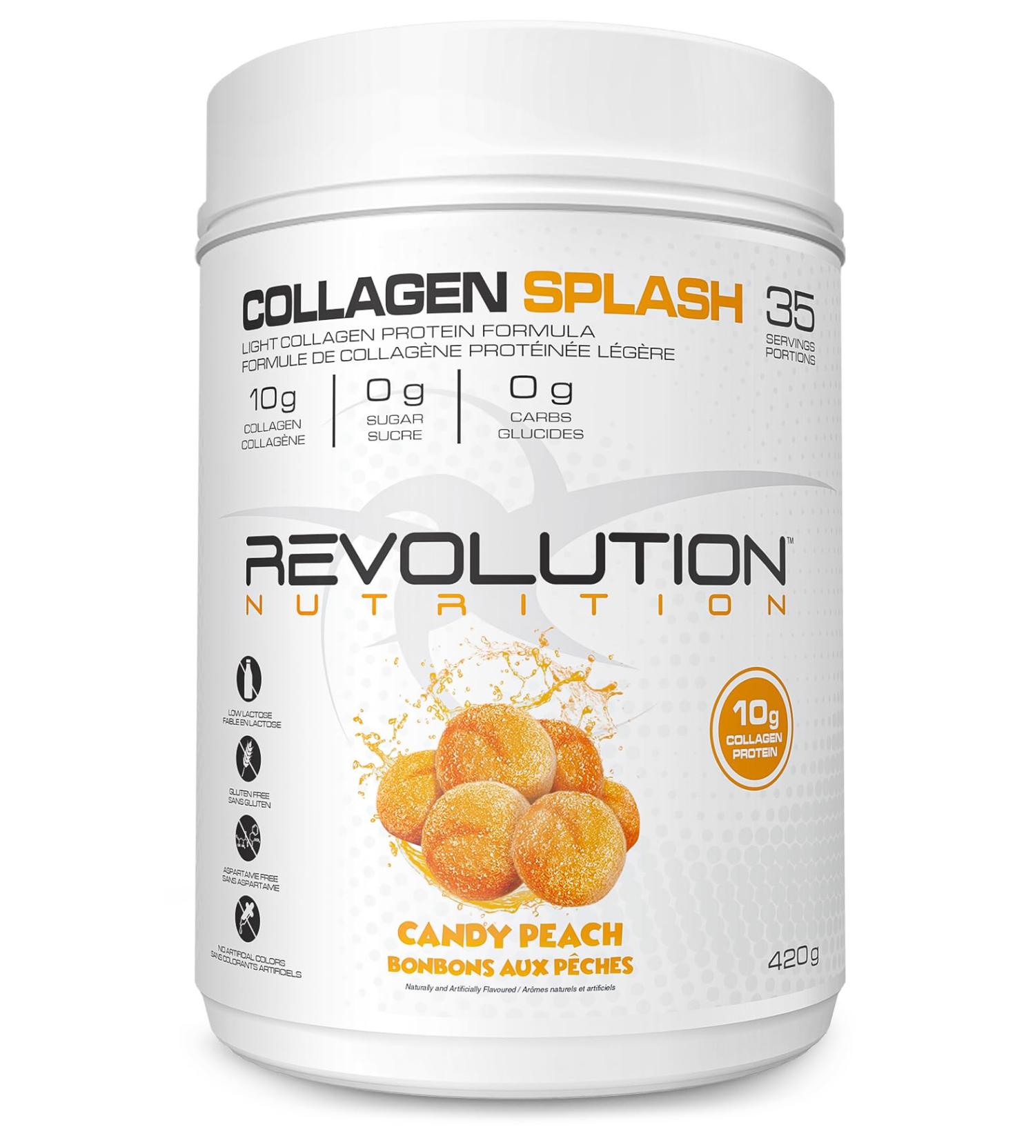Revolution Nutrition Collagen Splash Marine Collagen Peptides Protein Hair & Skin Health Zero Sugar For Men & Women 11 Grams of Pure Hydrolyzed Marine Collagen Per Scoop 420g 35 Servings (Candy Peach 0.92 Pound) Candy Peach 0.92 Pound - Buy Online on GoSupps.com