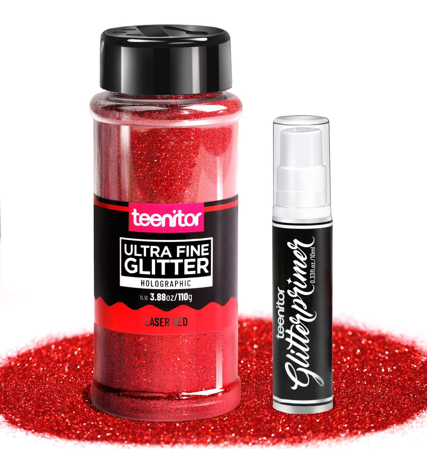 Teenitor Holographic Glitter Set with Primer - Laser Red Fine Glitter for Crafts, Nails, Eyes, Hair, Body & Face - 110g - Buy Online on GoSupps.com