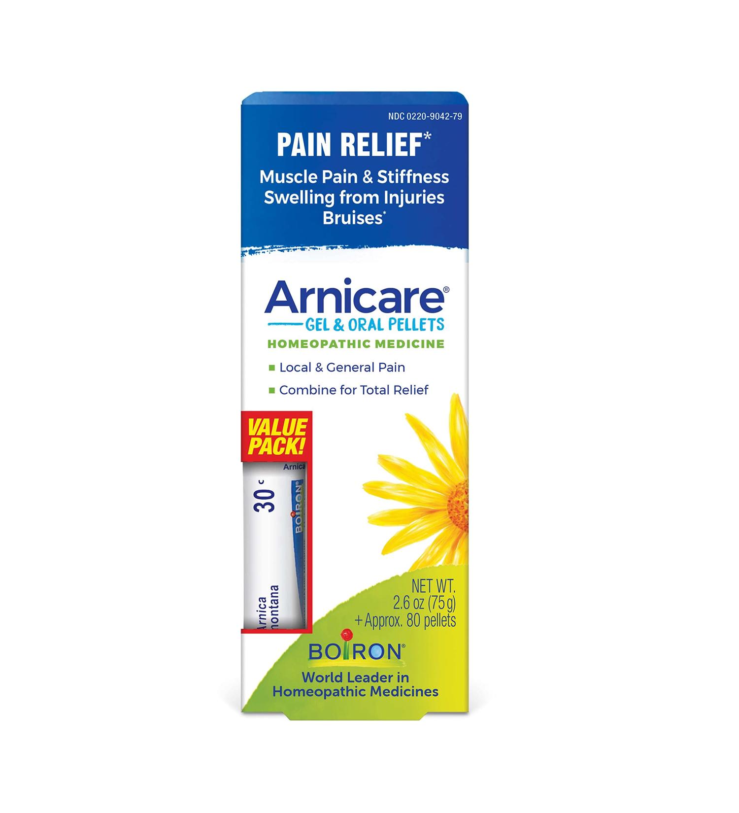 Boiron Arnicare Gel and Arnica 30c Value Pack for Pain Relief - 2.6 oz Gel + 80 Pellet Tube | Muscle Soreness, Swelling, Bruising & Injury Relief - Buy Online on GoSupps.com
