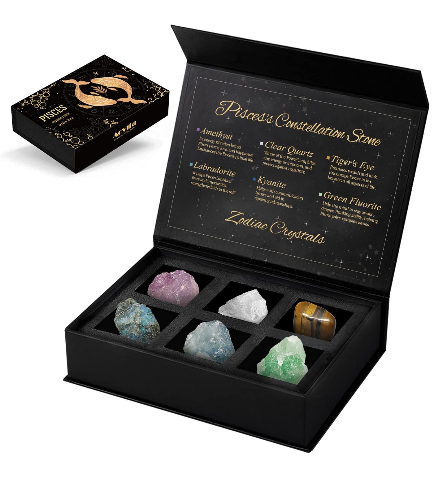 Aovila Pisces Crystals Zodiac Gift Set | Healing Crystals & Birthstones | Astrology Horoscope Box Set for Star Sign Gifts - Buy Online on GoSupps.com