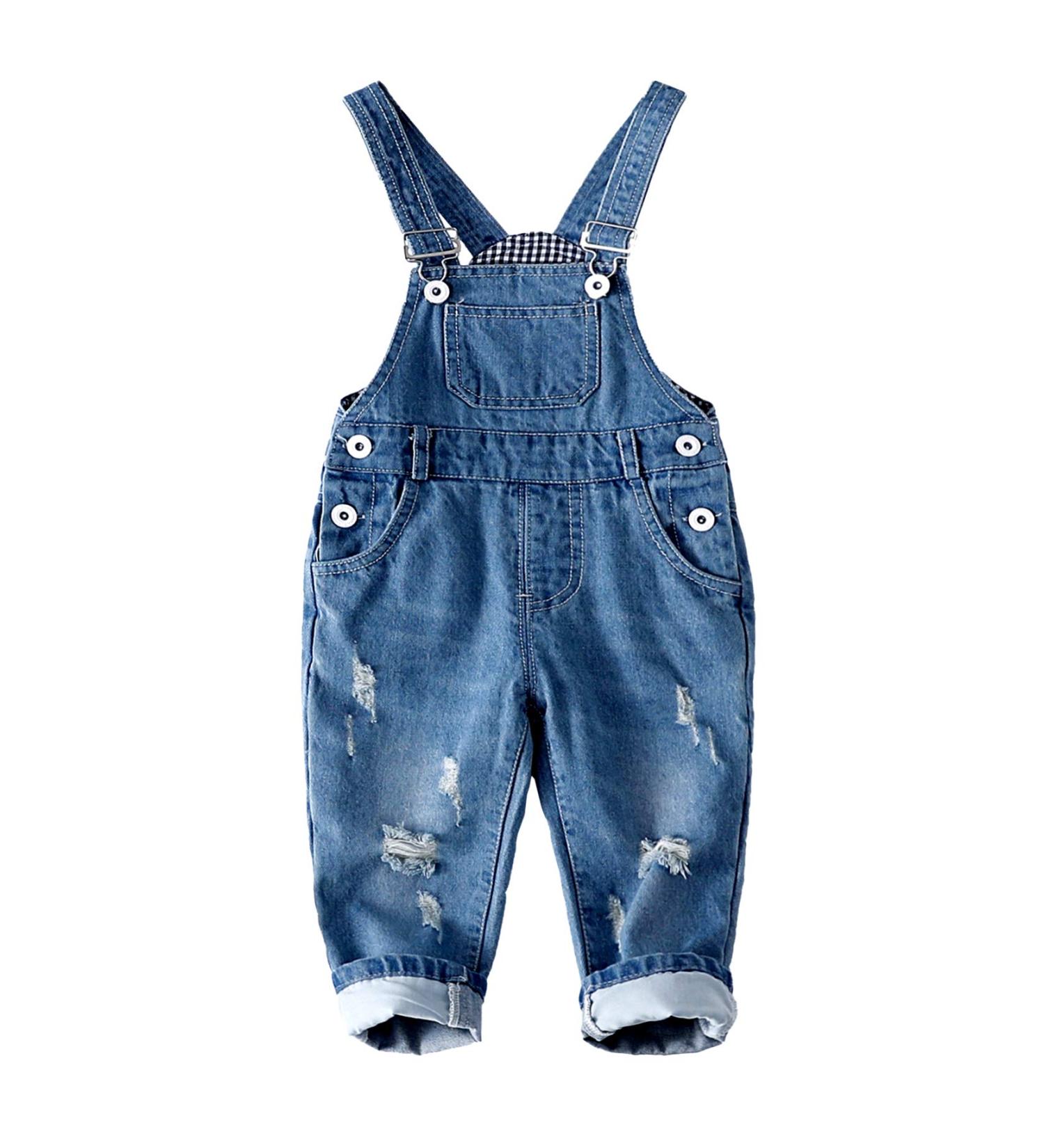 KIDSCOOL SPACE Baby Boy Girl Ripped Denim Overalls | Toddler Workwear 4-5 Years Blue-2085 - Buy Online on GoSupps.com