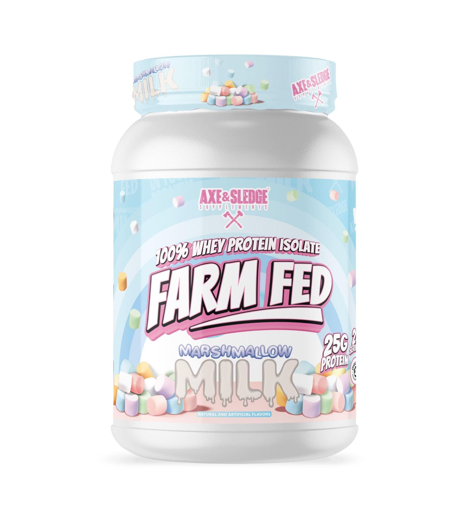 Axe & Sledge Farm Fed 100% Whey Protein Isolate | 25g Protein | Low Carb, Low Sugar, Soy Free, Gluten Free | Protein Powder for Men and Women | Keto | Made in The USA | 28 Servings, Marshmallow Milk - Buy Online on GoSupps.com