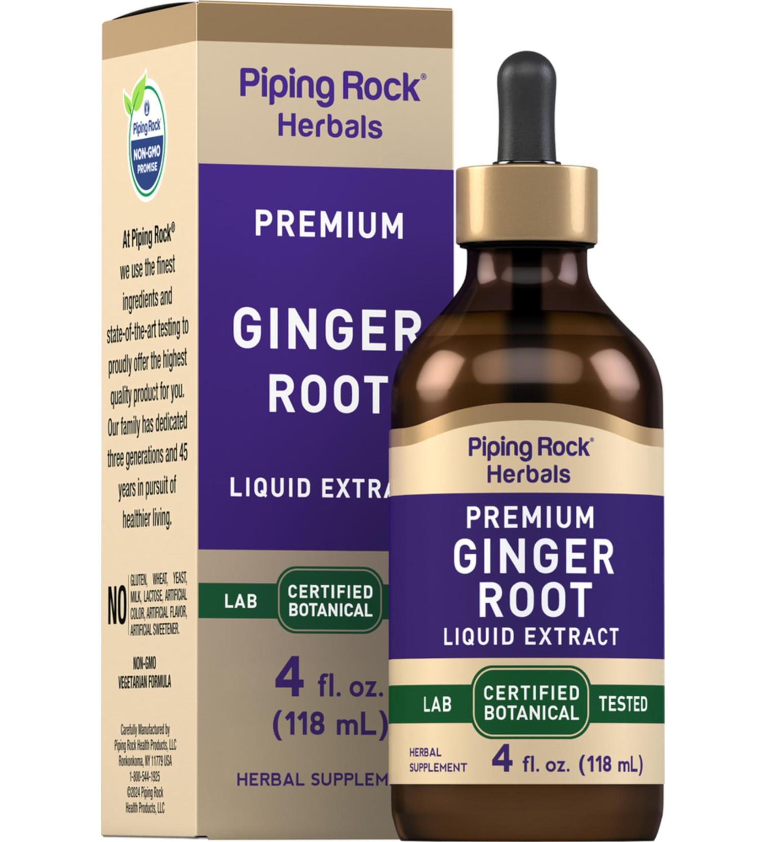 Piping Rock Ginger Extract Liquid Drops | 4 fl oz | Premium Tincture Supplement | Zingiber Officinale Root | Vegetarian Non-GMO Gluten Free - Buy Online on GoSupps.com