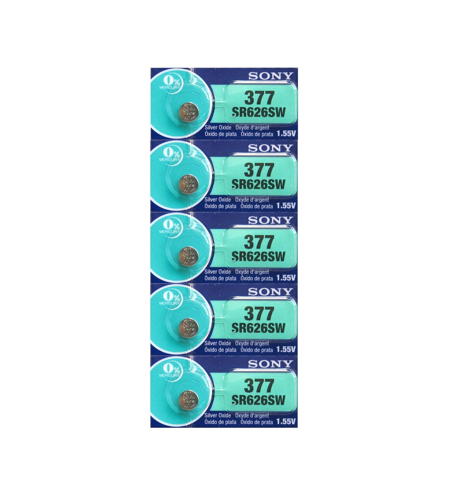 Sony Battery 377 (SR626SW) Silver Oxide 1.55V (5 Batteries Per Pack)