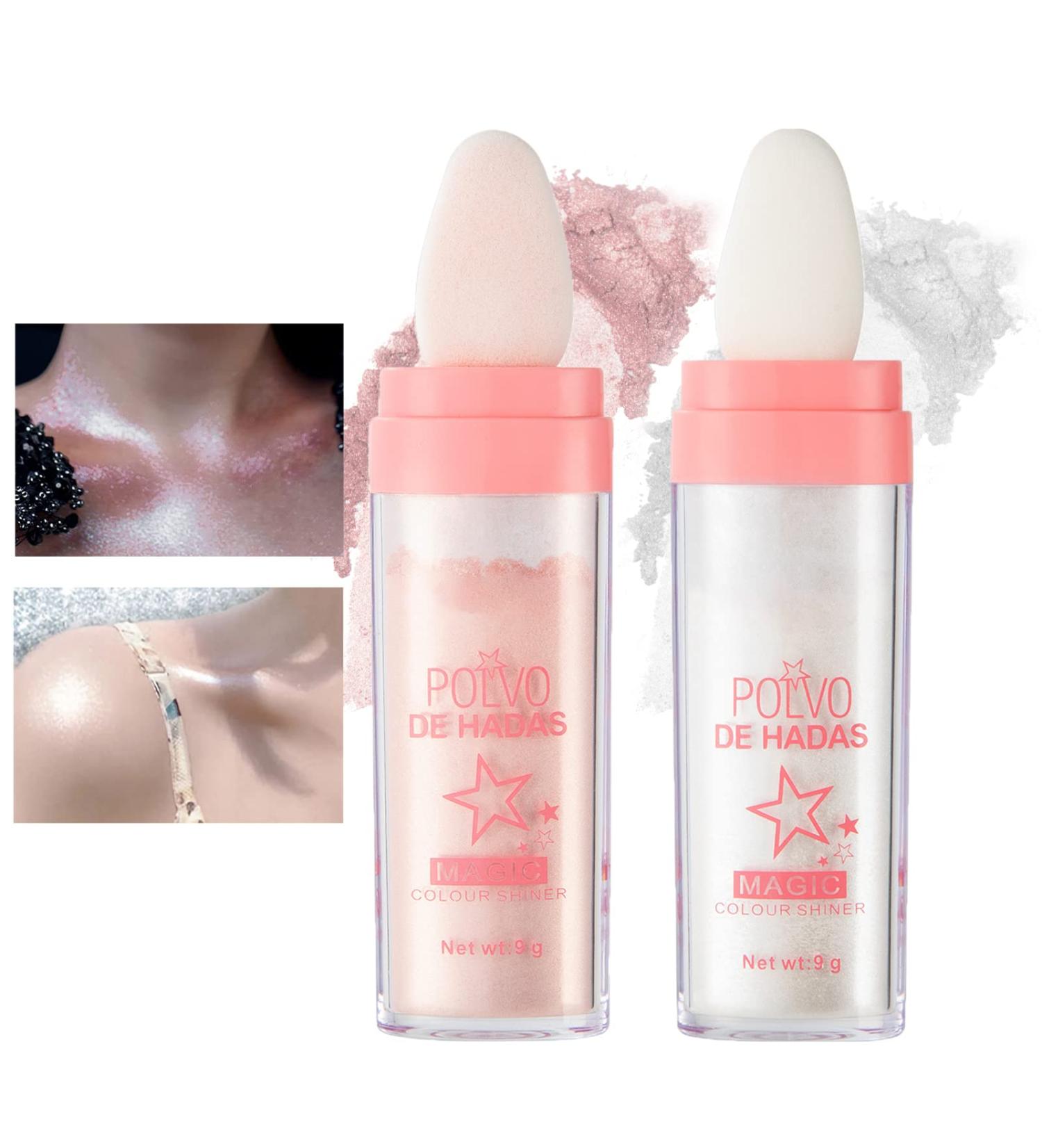 DAGEDA 2Pcs Body Glitter Powder Set - Shimmer Highlighter for Face & Body - Fairy Sparkle Loose Makeup Powder in White and Pink - Buy Online on GoSupps.com