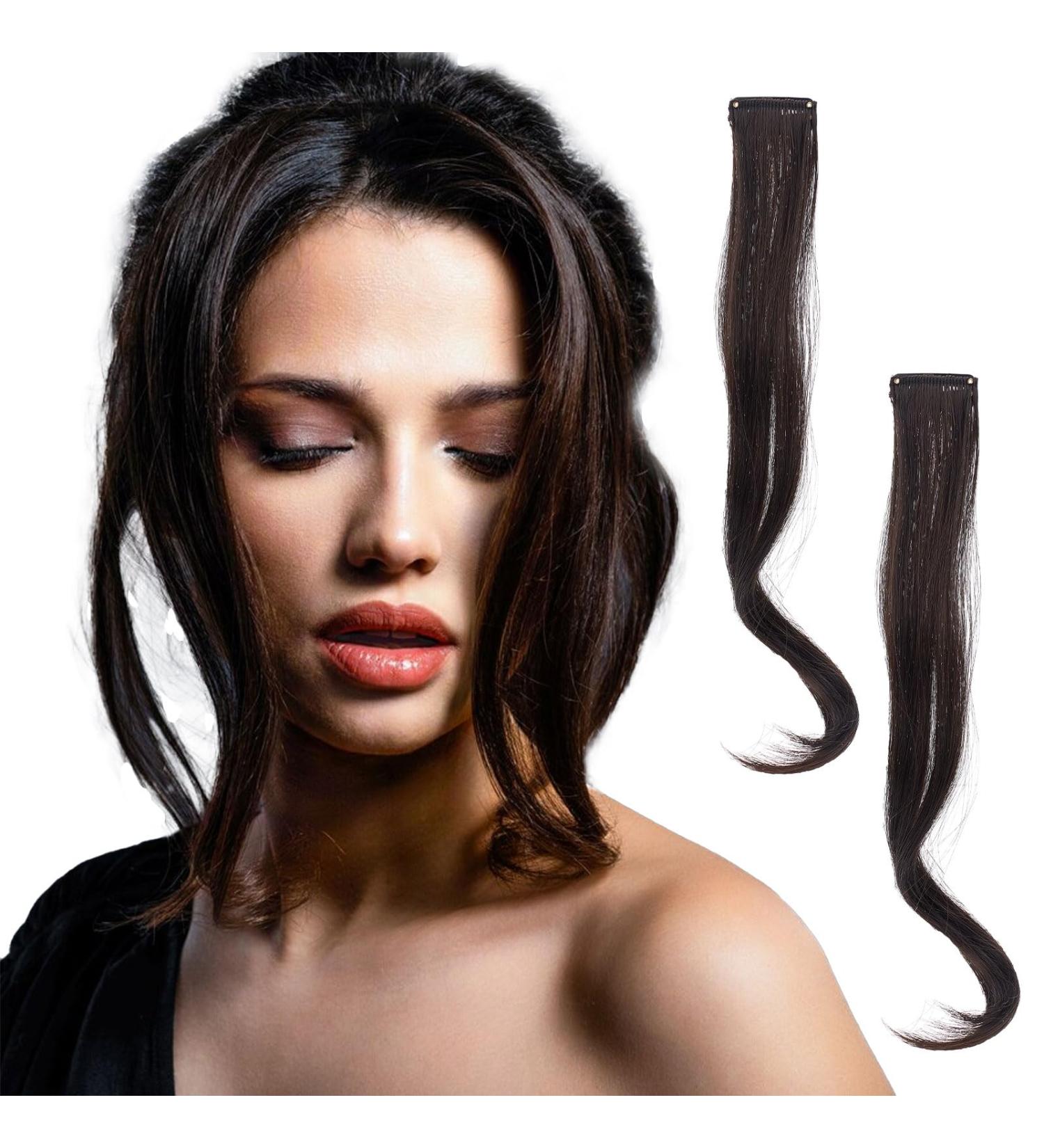 NICENEEDED 1 Pair Dark Brown Clip in Fake Bangs Hair Clip in Extensions Faux Bangs Wavy Curly Long Side Air Bangs Clips Hair Pieces Barrettes for Women Daily Use - Buy Online on GoSupps.com
