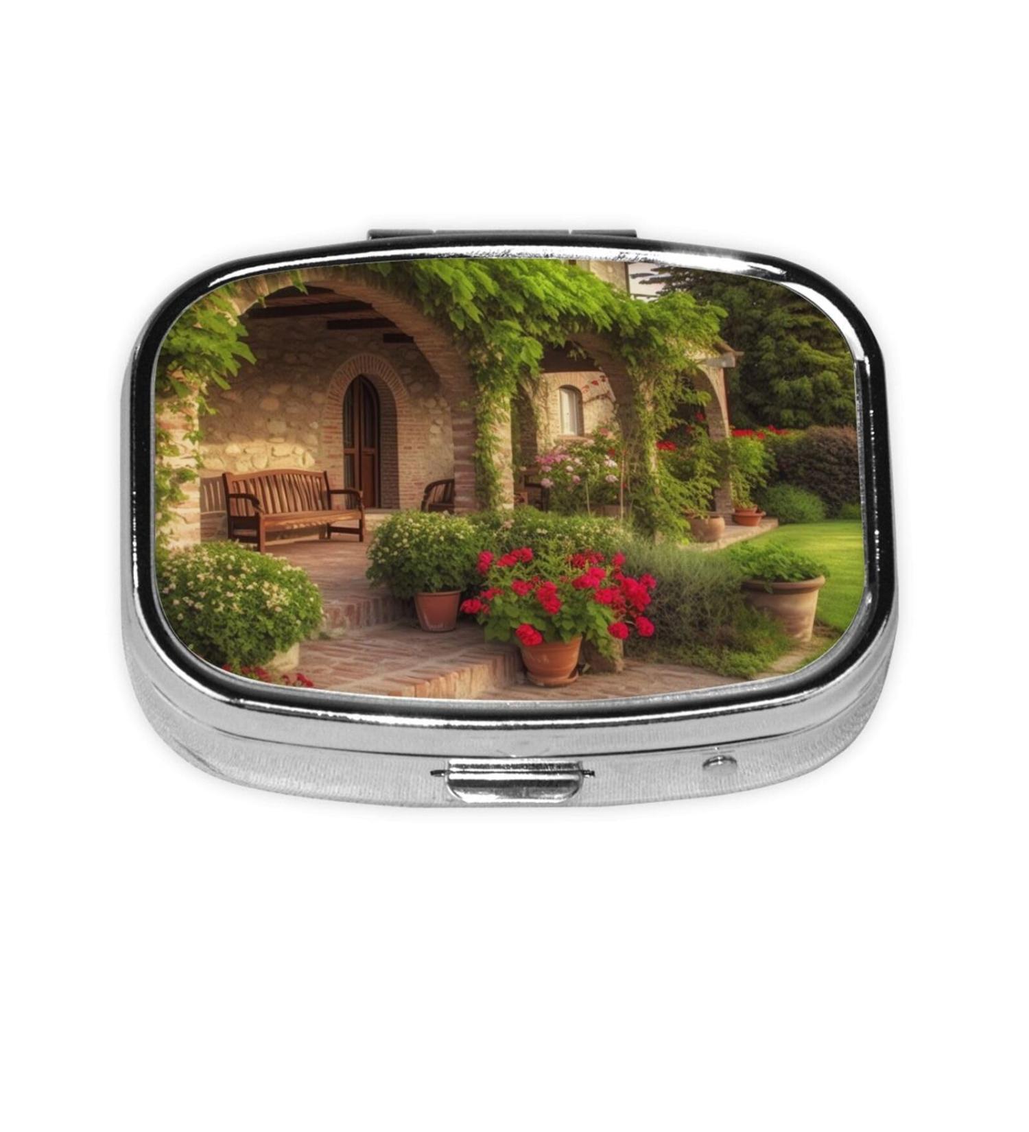 Gorgeous Yard Printed Square Pill Box | Portable Travel Medicine Organizer for Easy Medication Management - Buy Online on GoSupps.com