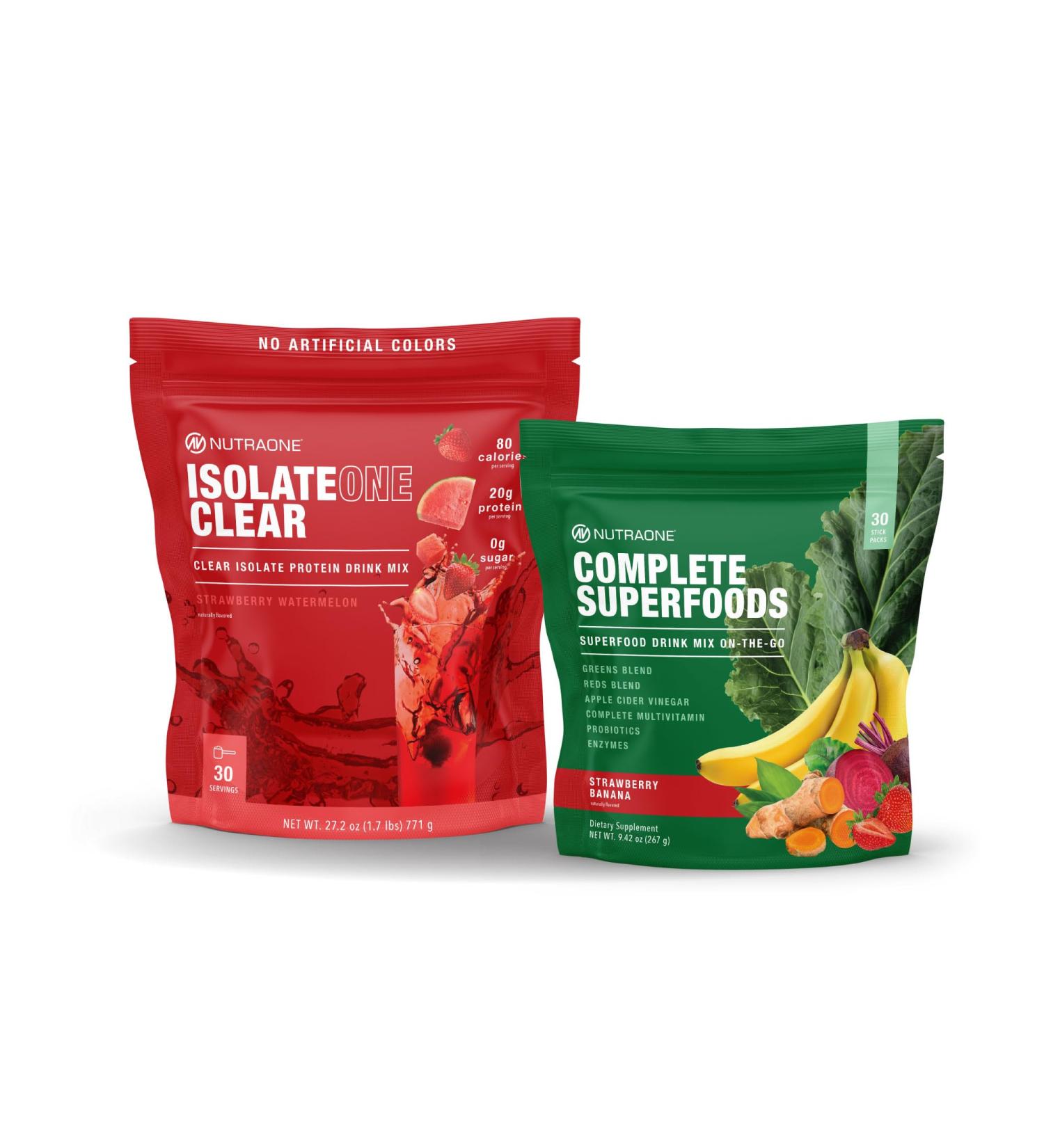 NutraOne Complete Superfoods Stick Pack + IsolateOne Clear Whey Isolate Bundle Daily Multivitamin + Clean Clear Protein for Whole-Body Wellness & Muscle Recovery - Buy Online on GoSupps.com