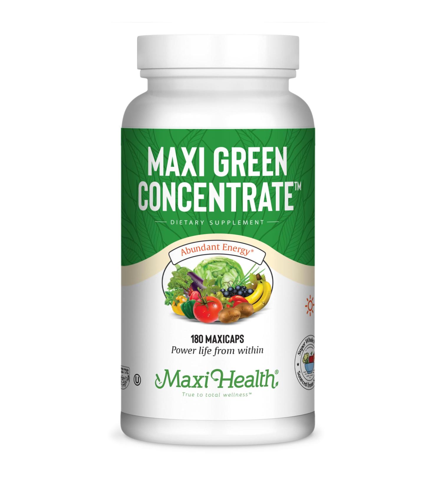 Maxi Health Green Concentrate - Organic Energy Booster - Barley Grass - 180 Capsules - Kosher