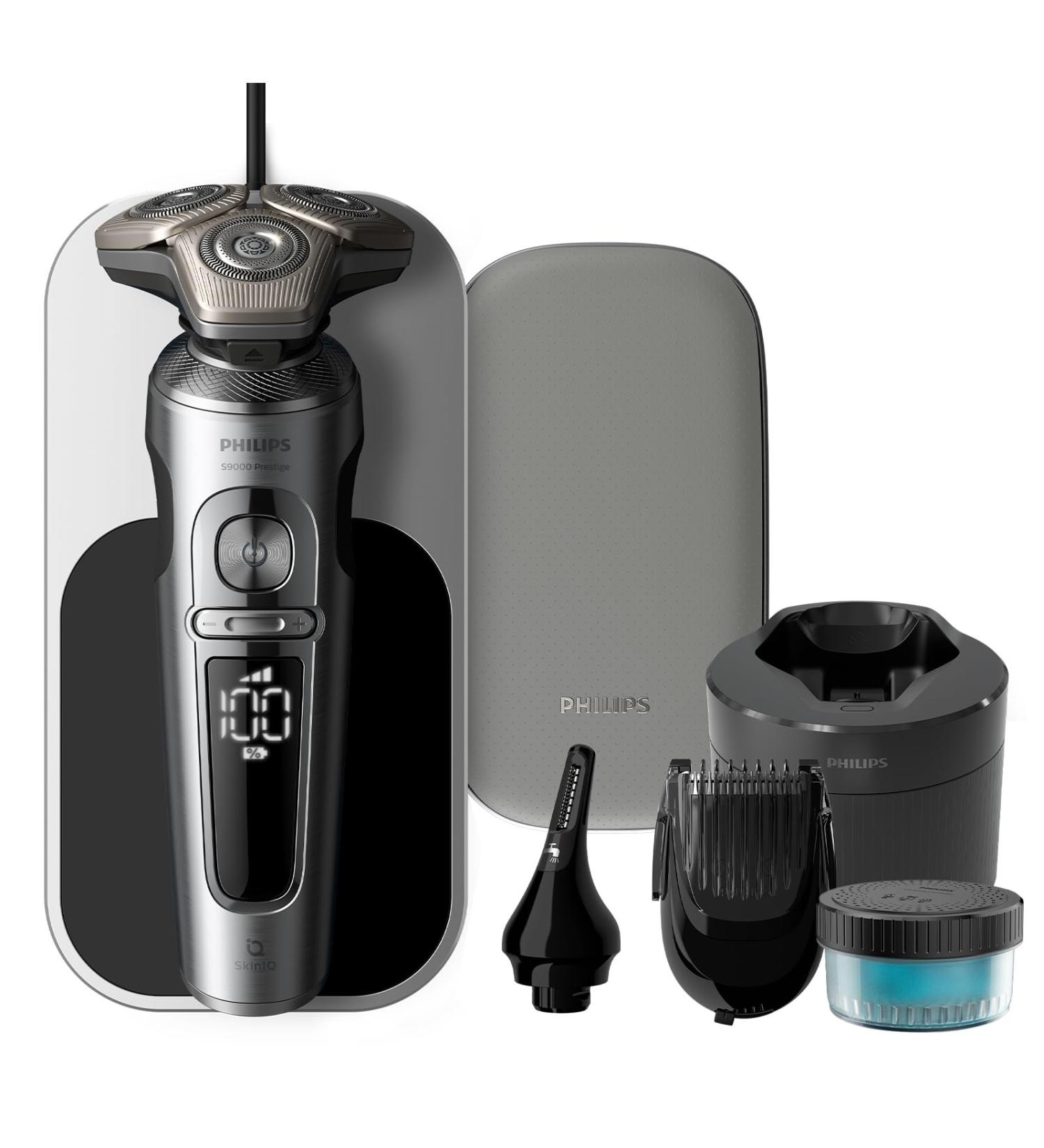 Philips Shaver Series 9000 Prestige SP9885/35 - Wet/Dry Electric Shaver, SkinIQ Technology, Beard Styler, Nose Trimmer, Qi Charging - Bright Chrome - Buy Online on GoSupps.com