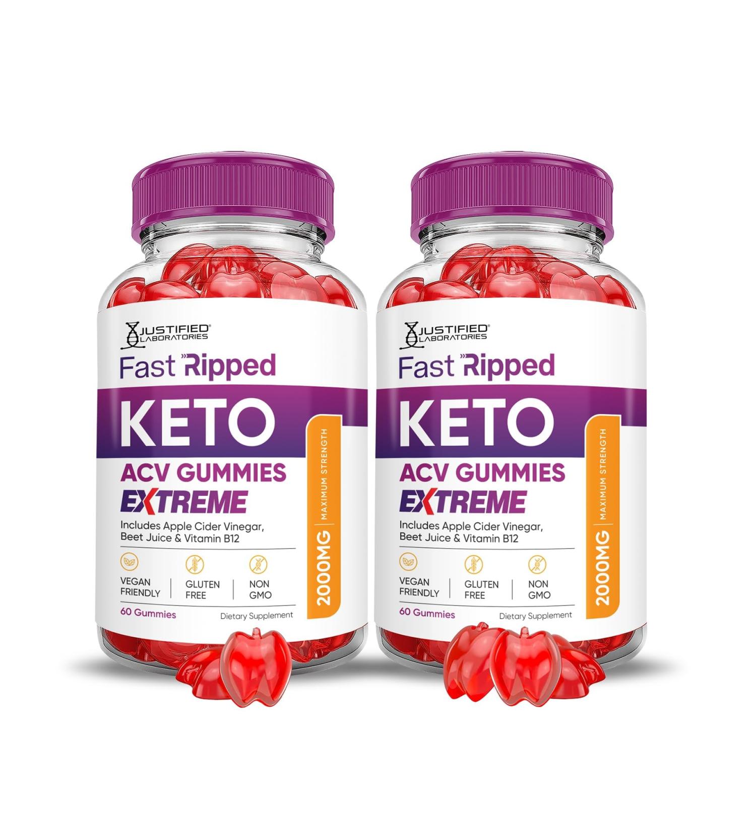 Justified Laboratories (2 Pack Fast Ripped Keto ACV Gummies Extreme 2000MG Fast Ripped Keto Gummies Apple Cider Vinegar Formulated with Pomegranate Beet Juice Powder B12 Vegan Non GMO 120 Gummys 60 Count (Pack of 2) - Buy Online on GoSupps.com