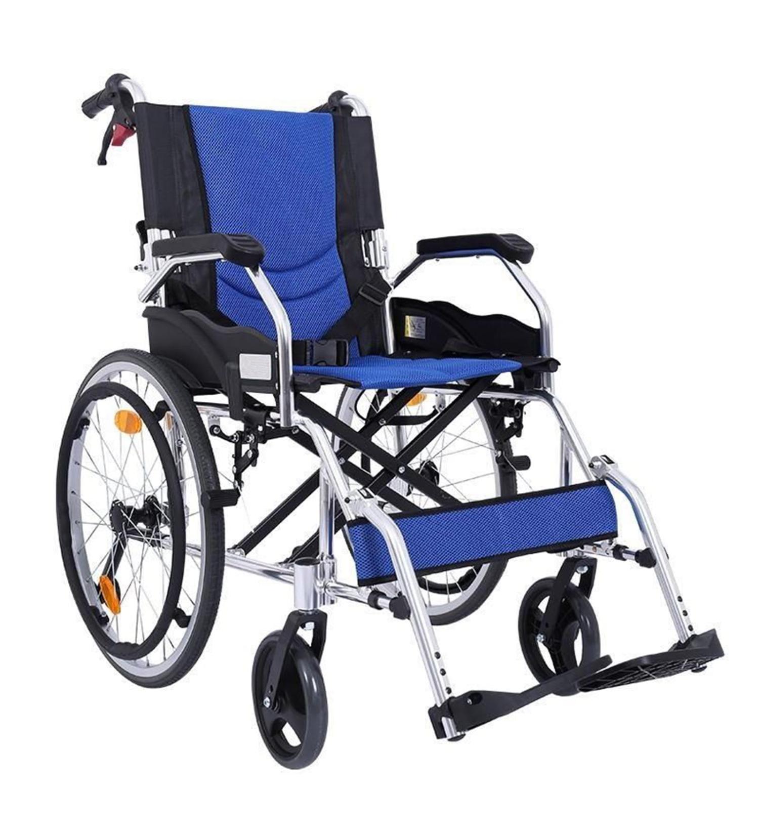 Manual Wheelchair Aluminum Alloy Portable Self-propelled Wheelchair Lightweight Transport Wheelchair with Handbrake (Blue) - Buy Online on GoSupps.com