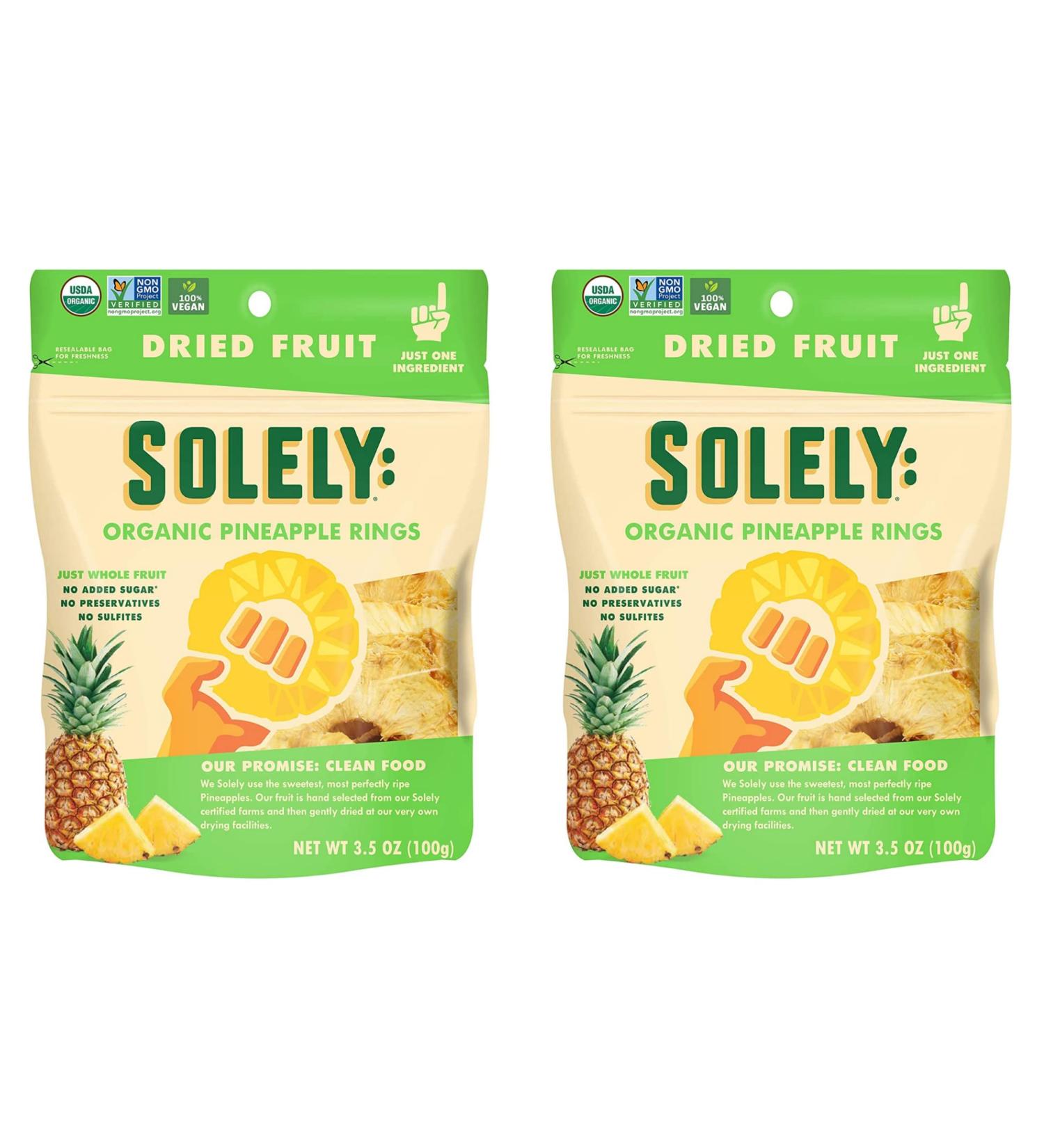 SOLELY Organic Dried Pineapple Rings 3.5oz (Pack of 2) | Vegan, Non-GMO, No Added Sugar | Independent Cuisine - Buy Online on GoSupps.com