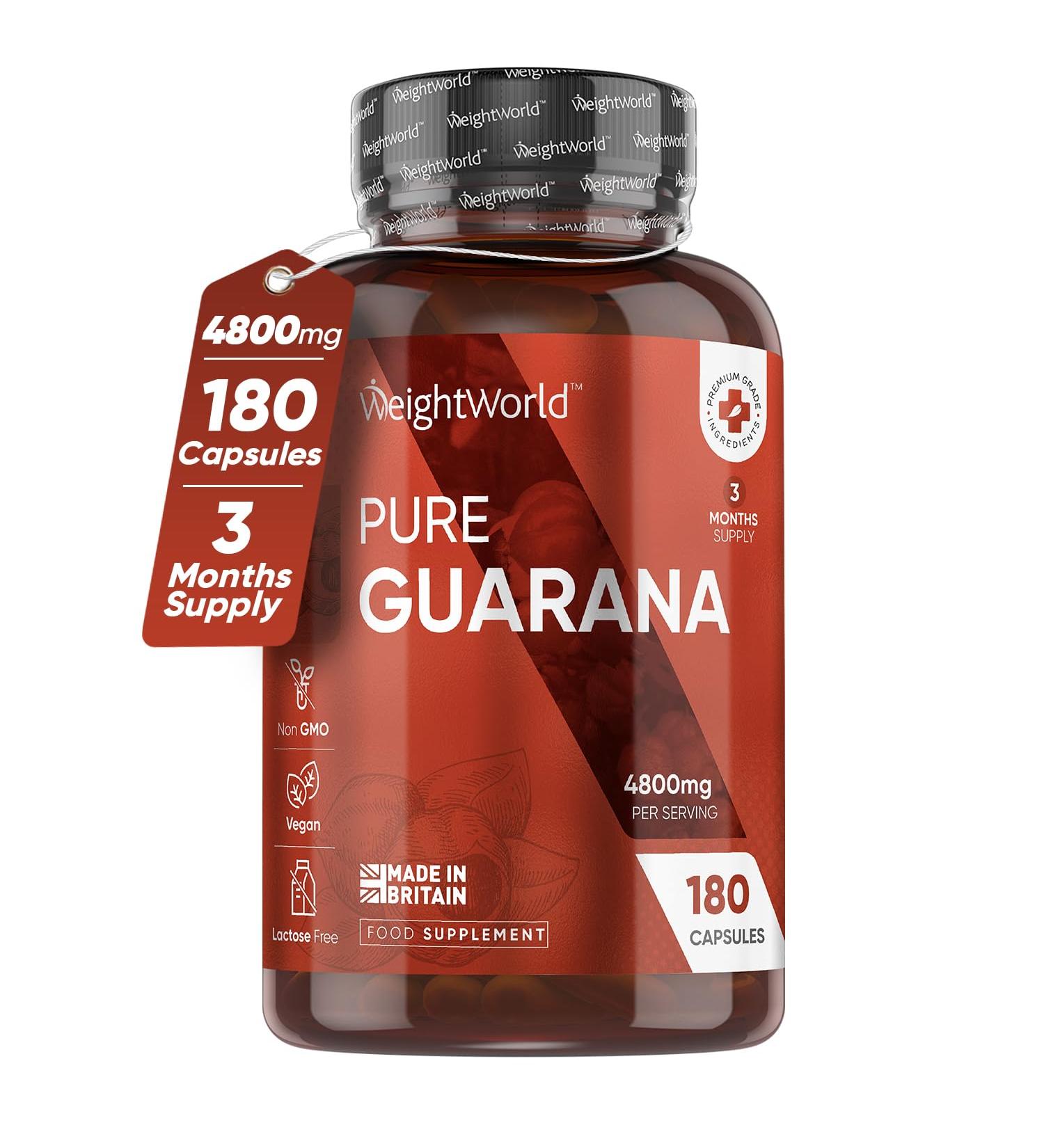Caffeine Supplement with No Jitter - 4X More Caffeine Than Coffee - 180 Guarana Capsules (3 Months Supply) - Vegan & Natural Caffeine Pills with No After Effects - Guarana Tablets Alternative - Buy Online on GoSupps.com