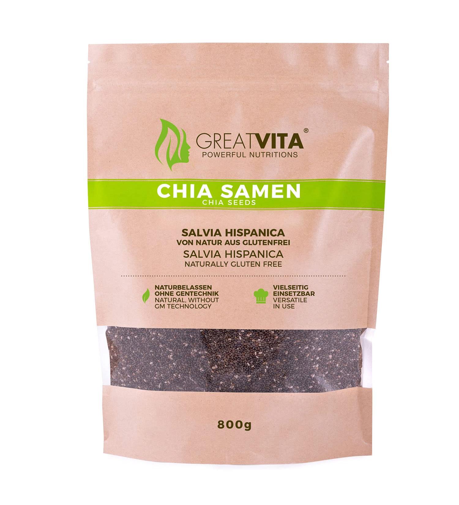 GreatVita Chia Seeds - 800g Natural Non-GMO High-Quality Superfood for International Shipping - Buy Online on GoSupps.com
