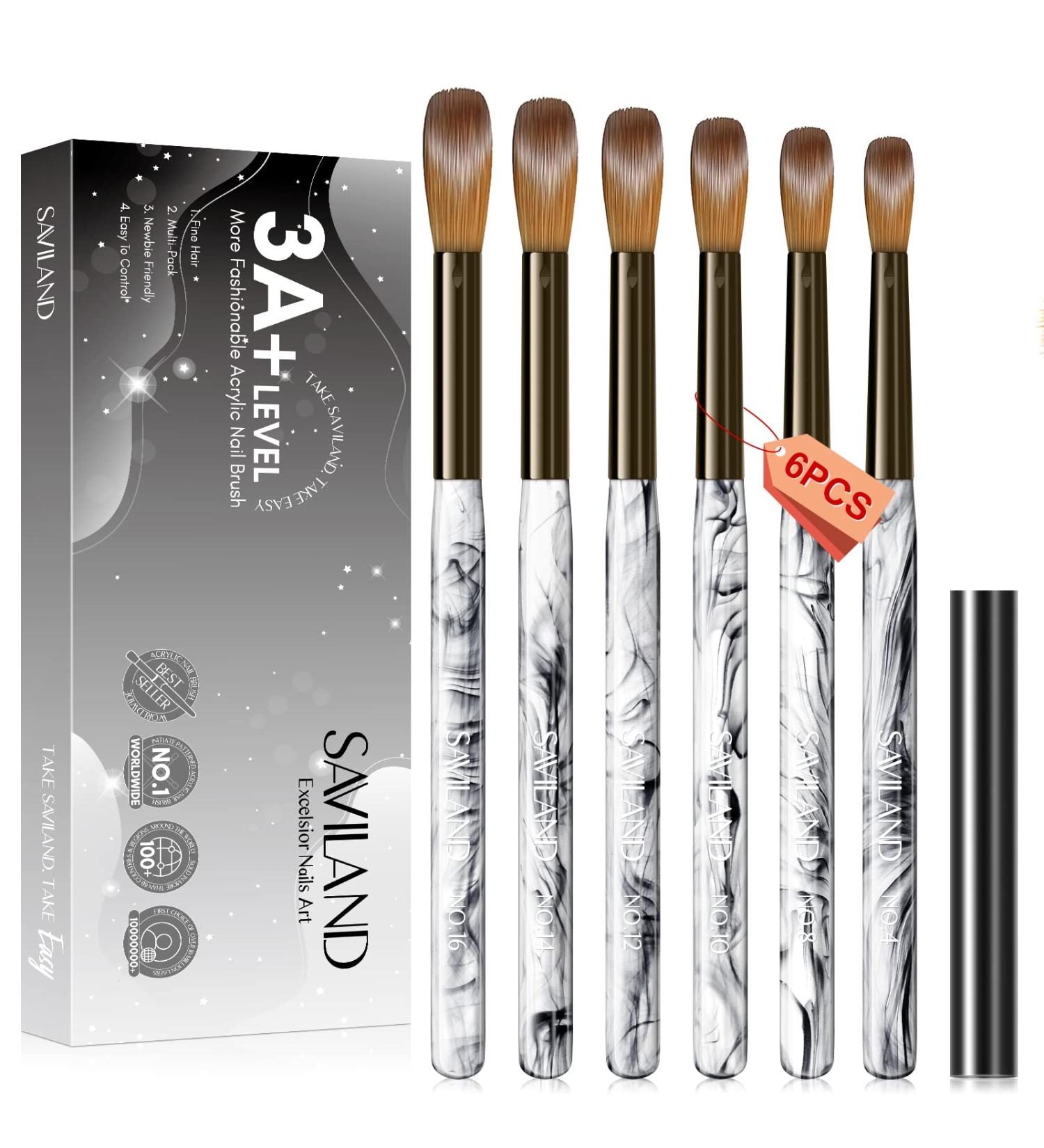 Saviland 6PCS Professional Kolinsky Acrylic Nail Brush Set for Nail Extension & Carving - Sizes 4/8/10/12/14/16 - Buy Online on GoSupps.com