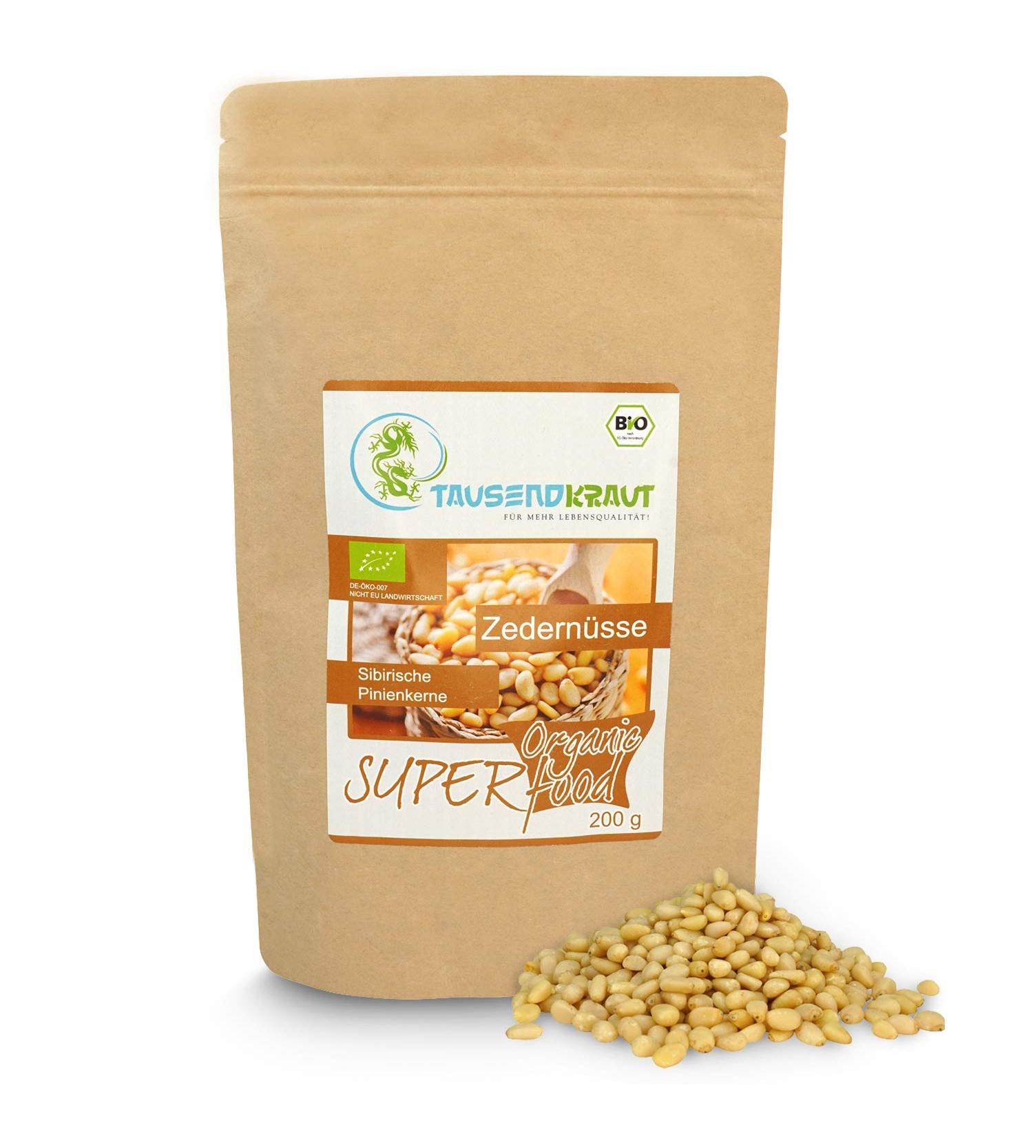 Thousand Herb Premium Organic Cedar Nuts 200g - High-Quality Pine Nuts Bio-Certified - Safe & Pure - German Company - Siberian Stone Pine - Buy Online on GoSupps.com