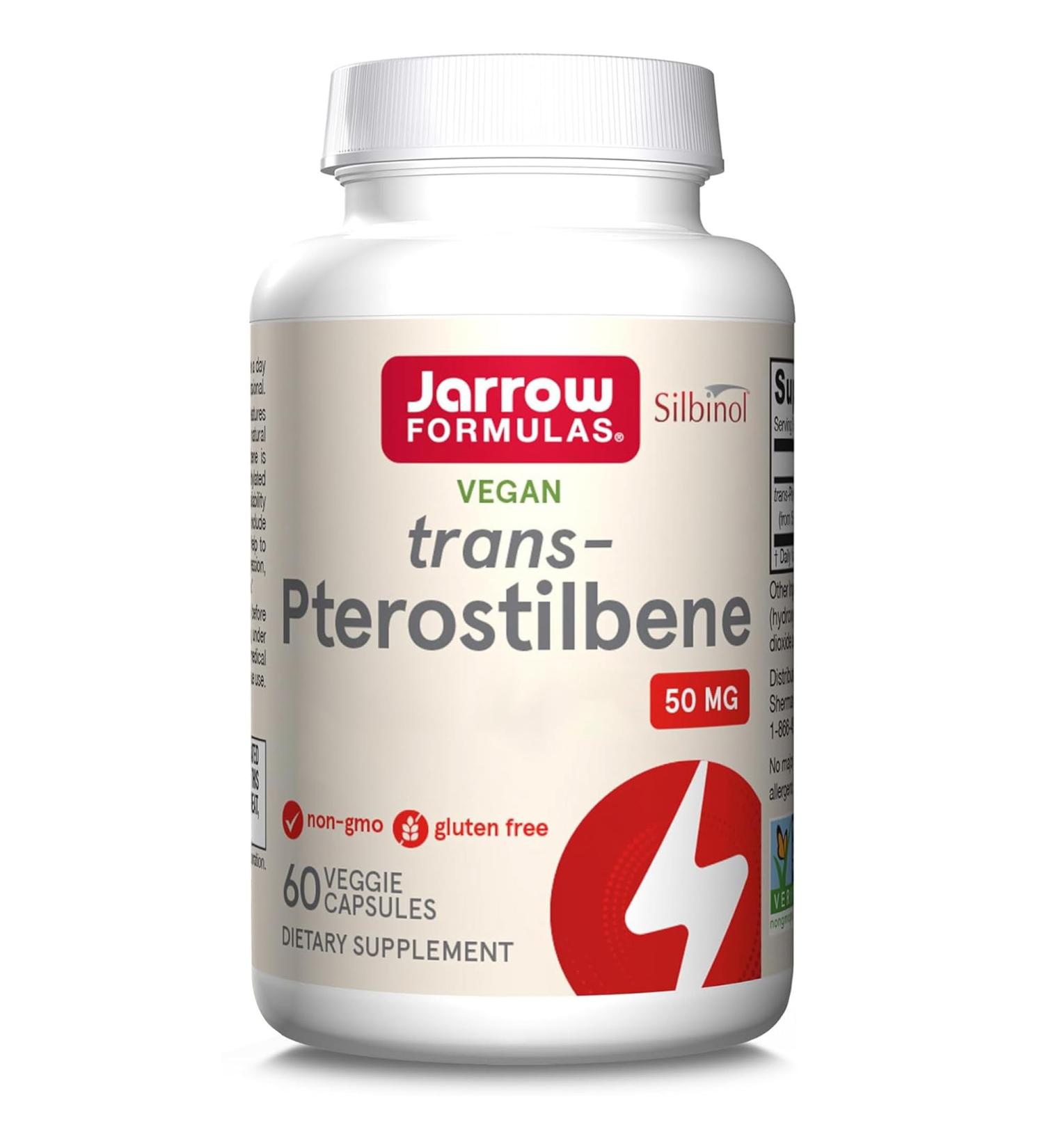 Jarrow Formulas Trans-Pterostilbene 50mg 60 Vegan Capsules Soy Free Gluten Free Vegetarian Non-GMO - Buy Online on GoSupps.com