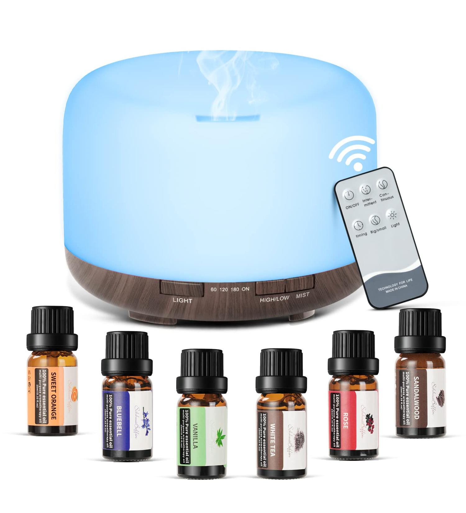 Acwoo 500ml Aroma Diffuser with 6 Fragrance Oils - LED Color Changing Auto-Off Humidifier for Home Yoga Office & Spa - Buy Online on GoSupps.com