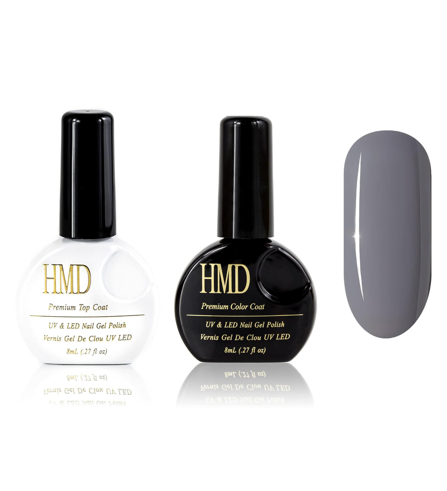 Canada HMD Soak Off UV LED GEl Nail polish color 036 with No Wipe Mirror Shine Top Coat set fossil gray color. - Buy Online on GoSupps.com