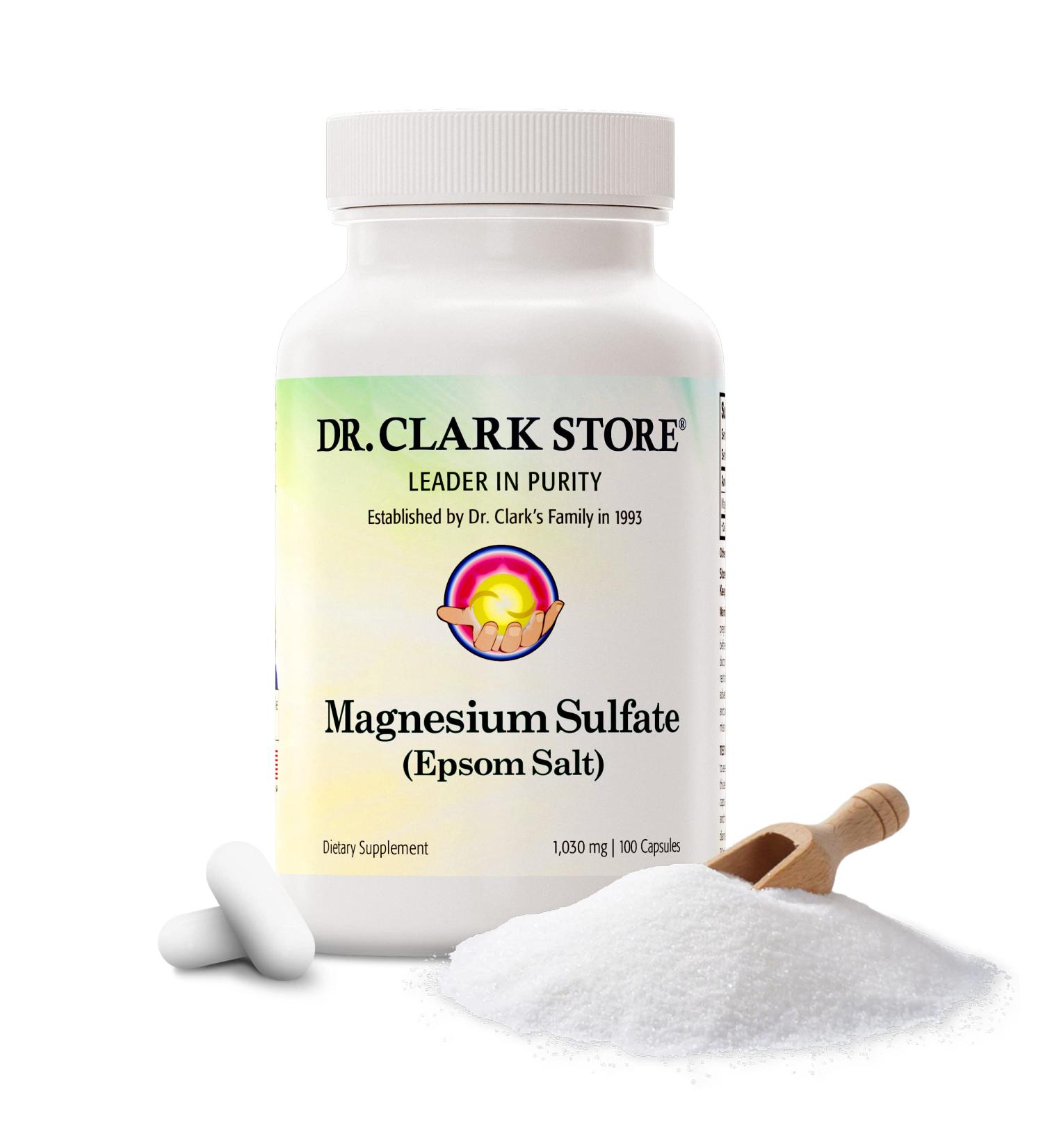 Dr. Clark Magnesium Sulfate USP (Epsom Salt) 1030mg - Constipation Relief & Liver/Gallbladder Cleanse - 100 Capsules - Buy Online on GoSupps.com
