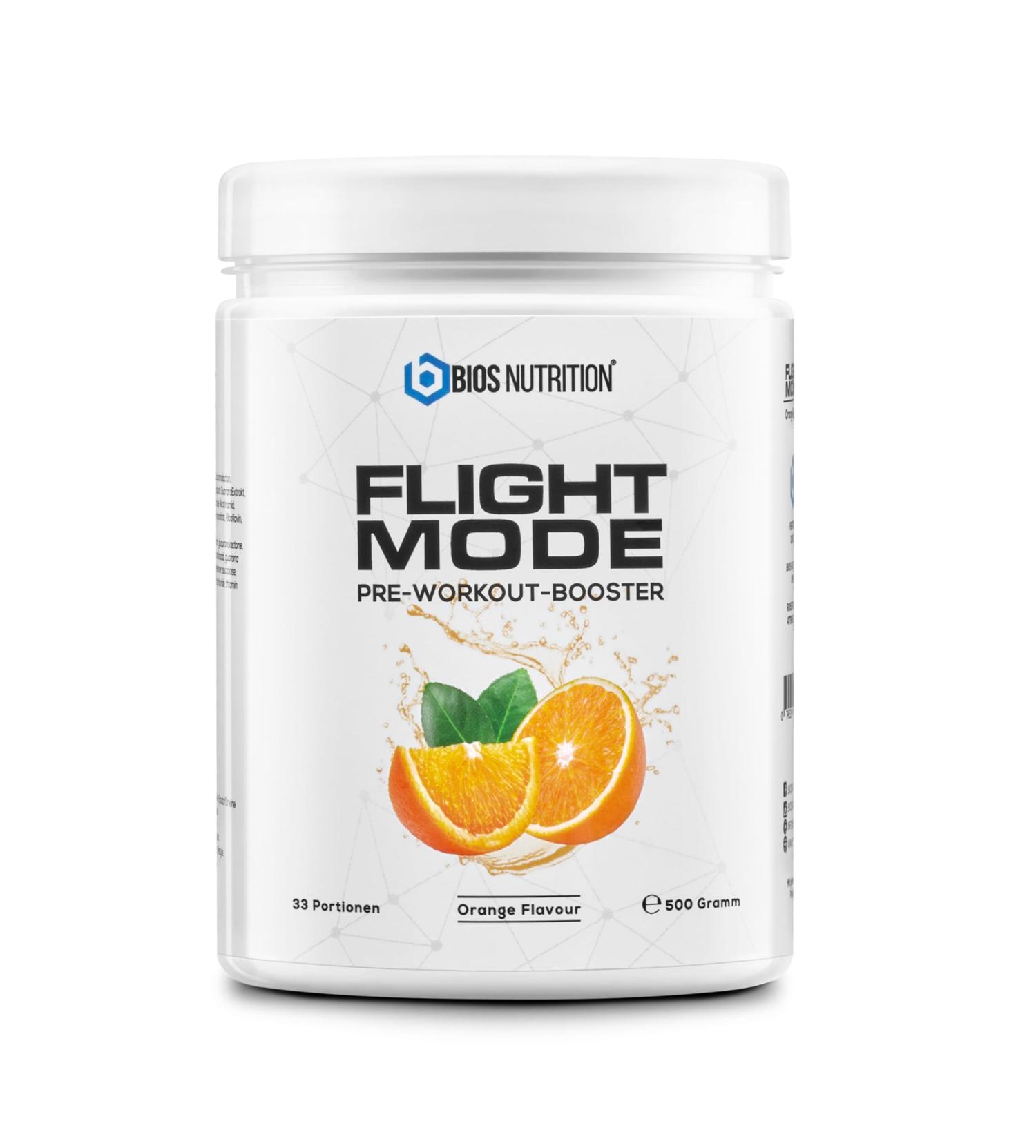 Flightmode Pre-Workout Booster 500 g (Orange) Vegan 33 Servings No Tingling & Creatine Free BIOS Nutrition (Made in Germany) - Buy Online on GoSupps.com