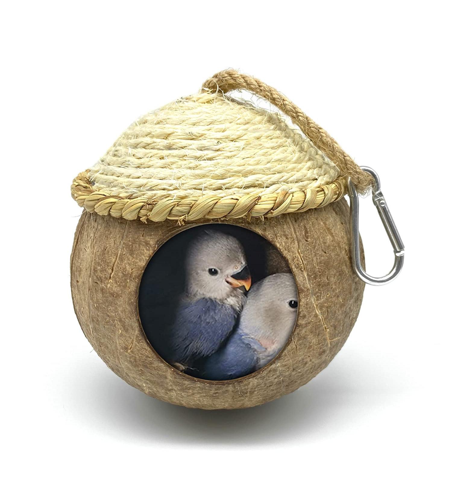 MISS FIRE Coconut Woven Bird House | Natural Coconut Cage with Cover for Parrot, Hamster, Squirrel, Rat, Lovebird, Finches - Buy Online on GoSupps.com