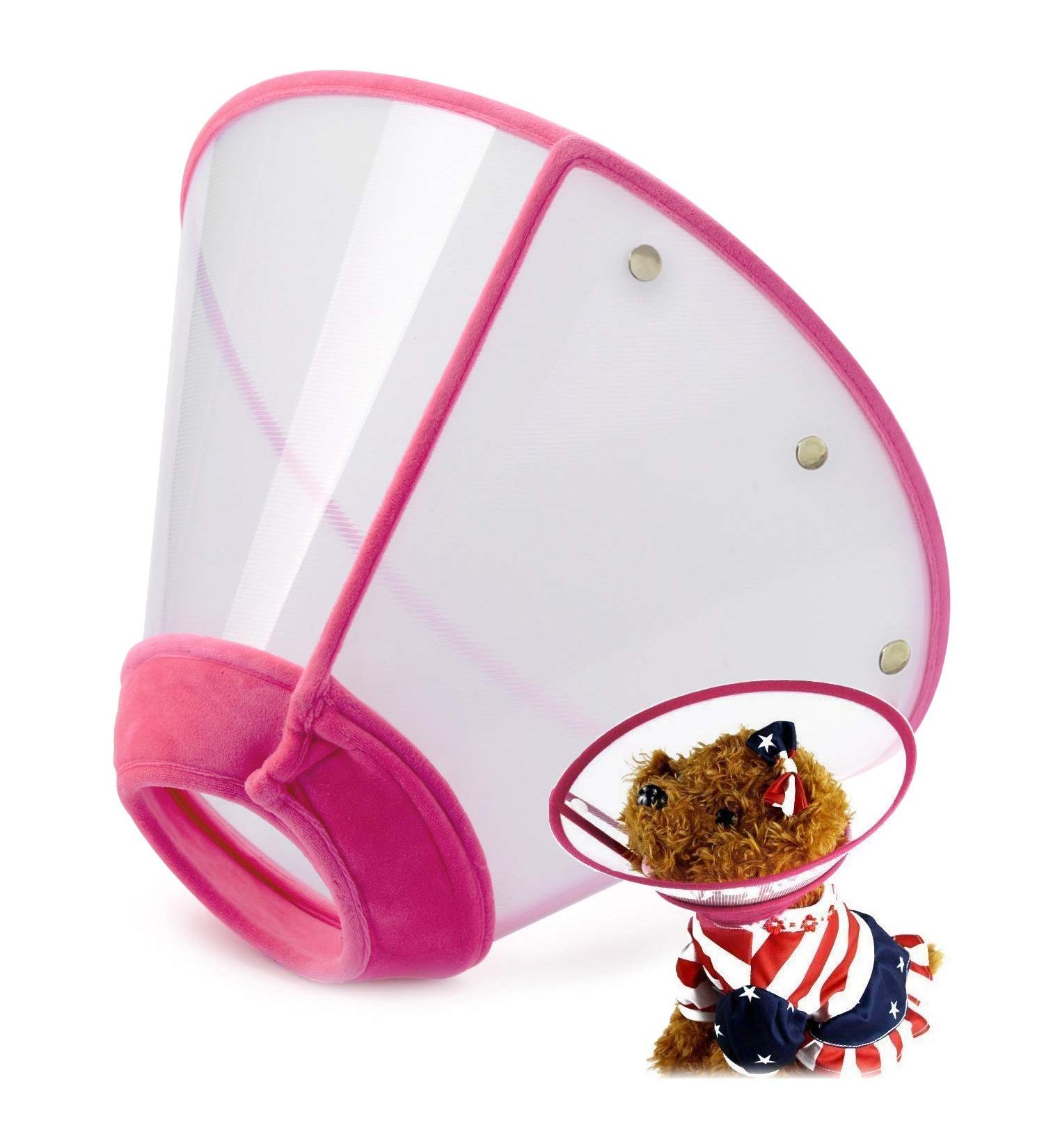 Adjustable Recovery Cat Cone Dog Collar | Clear Padded E-Collar for Cats and Puppies - Pink - M Size - Buy Online on GoSupps.com