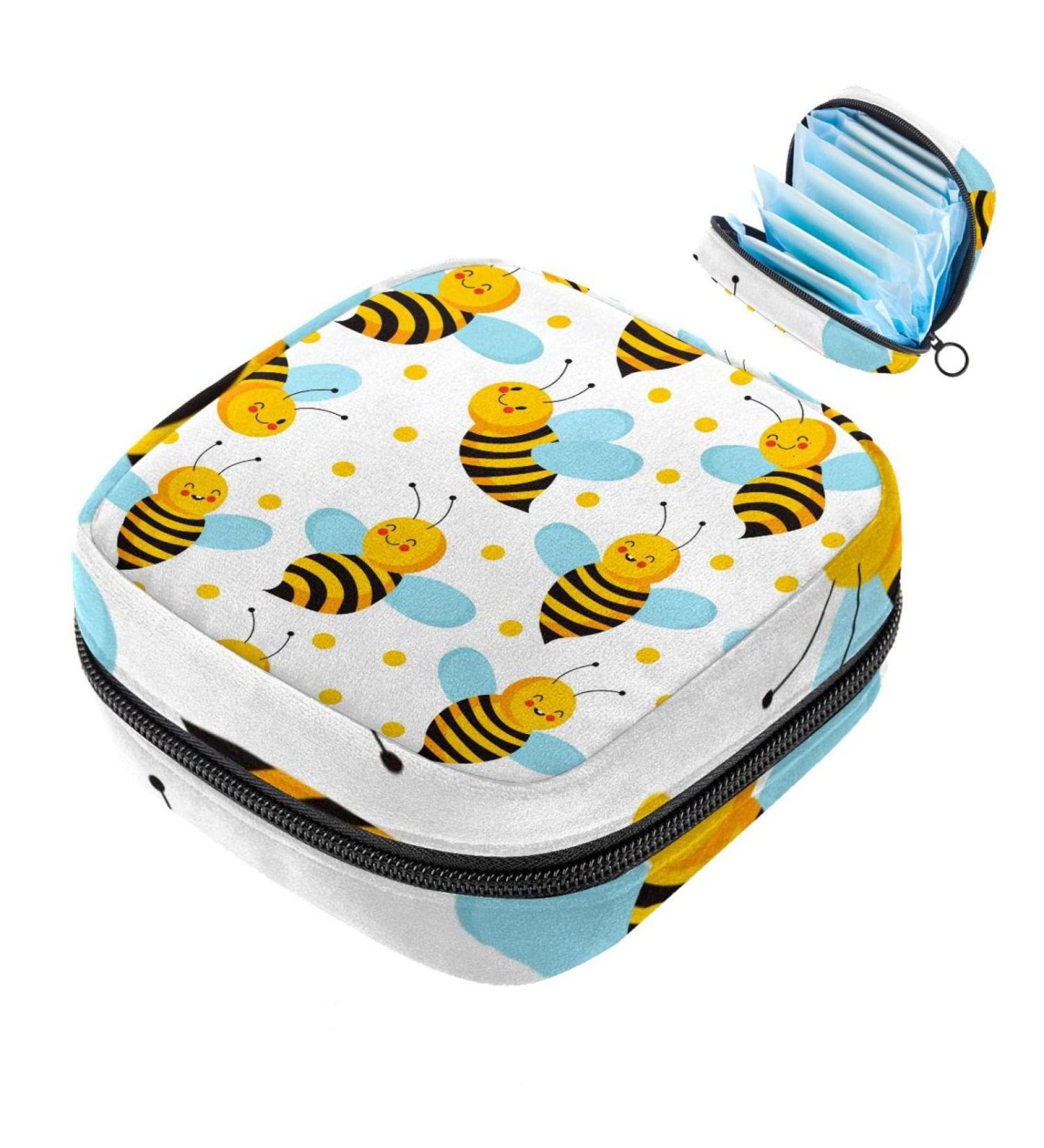 Buy Cute Flying Bees Menstruation Pad Bag with Zipper - Stylish Women's Napkin & Tampon Storage Bag for Girls - Buy Online on GoSupps.com