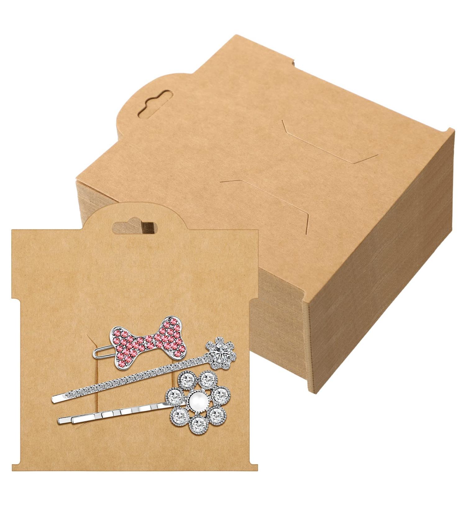 50 Pcs Kraft Hair Clip Display Cards - 4.75 x 5.25 in Rectangular Design for Hair Bow & Barrettes - Brown Cardboard Organizer for Jewelry & Accessories - Buy Online on GoSupps.com
