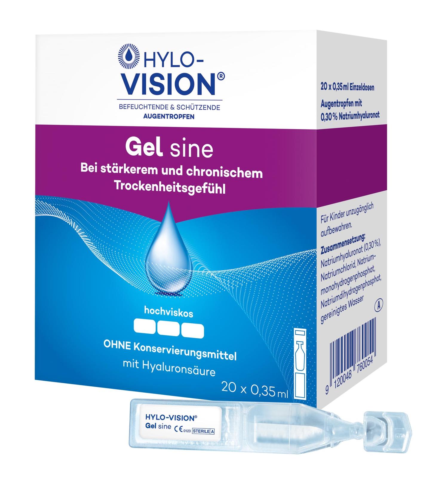 Hylo-Vision Gel Eye Drops | Intensive Moisture for Dry Eyes | Preservative-Free Contact Lens Safe | 20 x 0.35 ml - Buy Online on GoSupps.com
