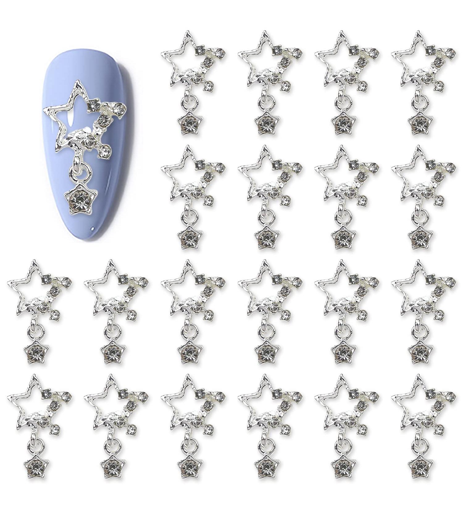 WOKOTO 30 Pcs Silver Dangle Stars Nail Charms for Nail Art - 3D Stars Charms for Acrylic Nails - Nail Rhinestones and Charms for Women - Nail Designs Gems Kit - Buy Online on GoSupps.com
