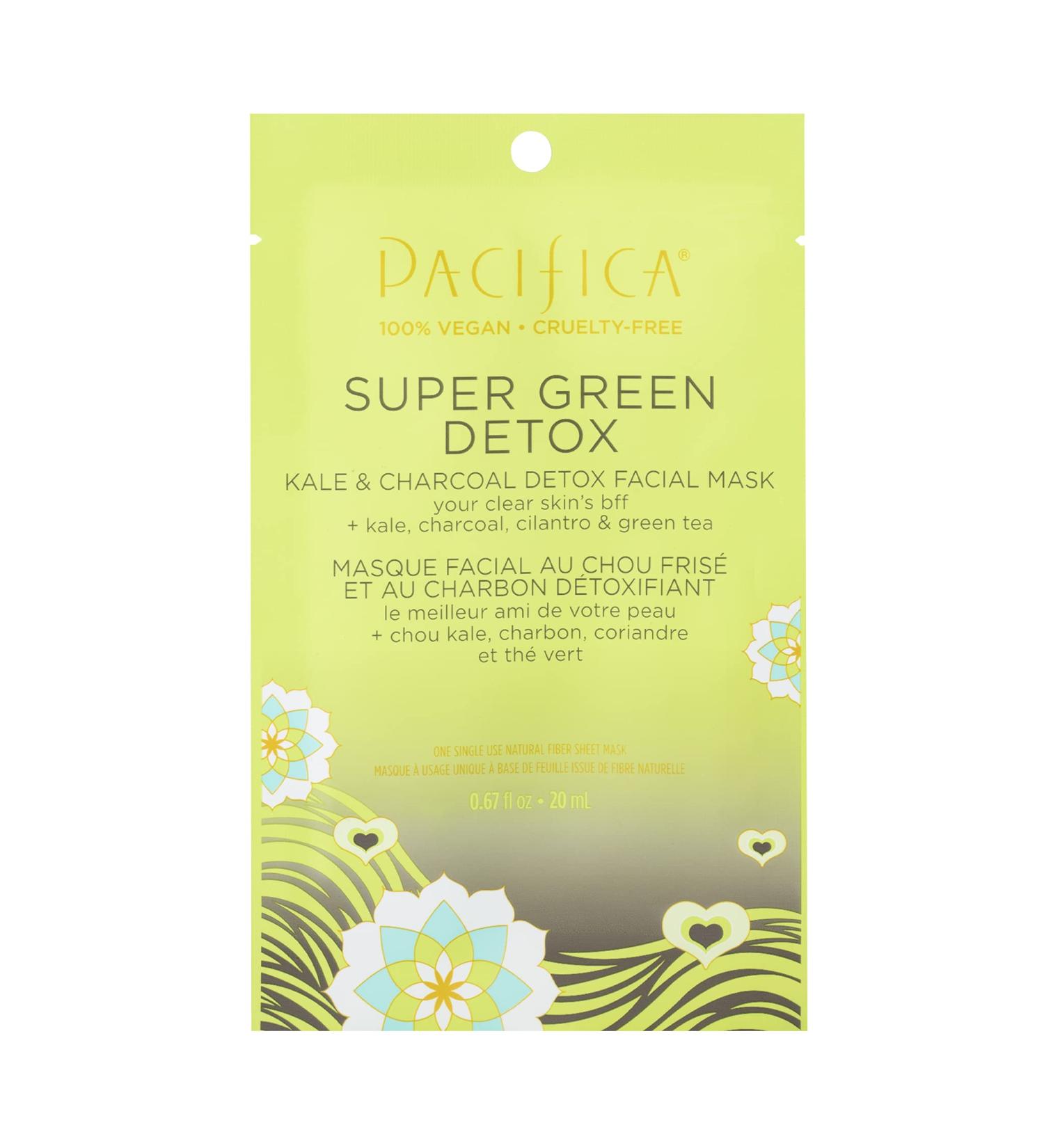 Pacifica Super Green Tea Detox Kale & Charcoal Facial Sheet Mask - Vegan & Cruelty Free - 0.67 Fl Oz - Buy Online on GoSupps.com