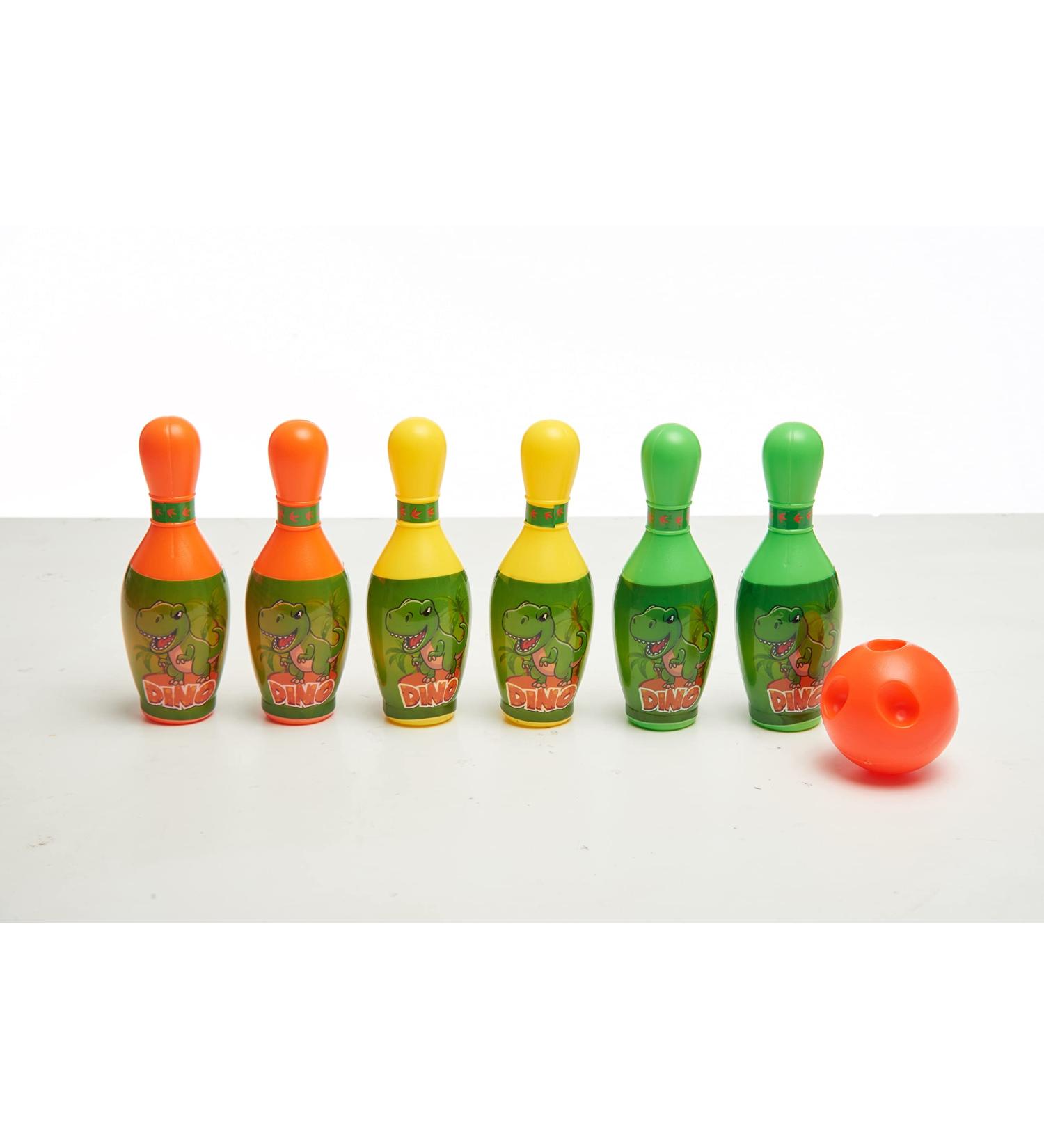 Dinosaur Glow in The Dark LED Bowling Set for Kids - Indoor Outdoor Play Game with 6 Pins and 1 Ball - Buy Online on GoSupps.com