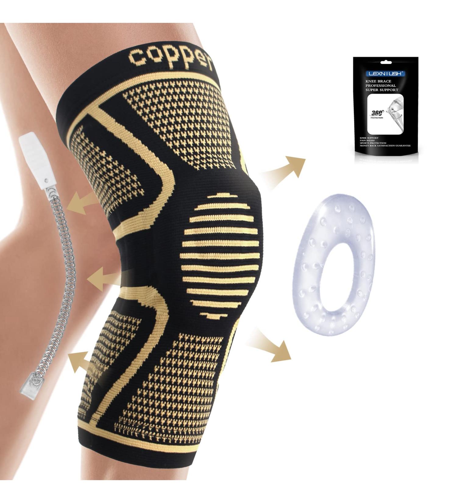 Lexniush Copper Knee Support Brace for Men & Women - Compression Sleeve for Arthritis, Joint Pain Relief & Sports Injuries - Small Size (Copper+Black) - Buy Online on GoSupps.com