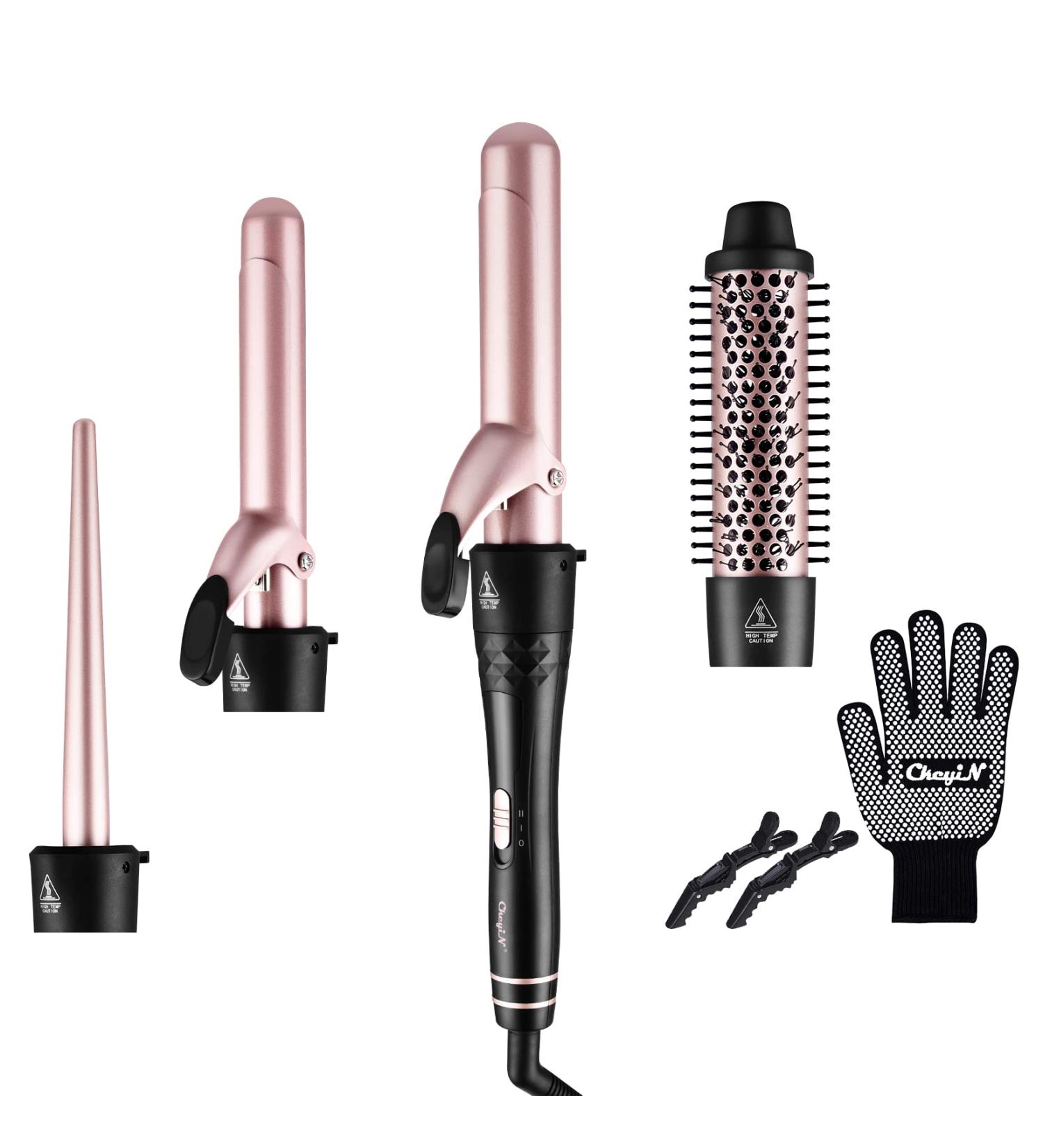 CCKeyin 4-in-1 Curling Iron Set - Multifunctional Ceramic Curling Iron Kit with Attachments for Large & Small Curls - Pink - Buy Online on GoSupps.com