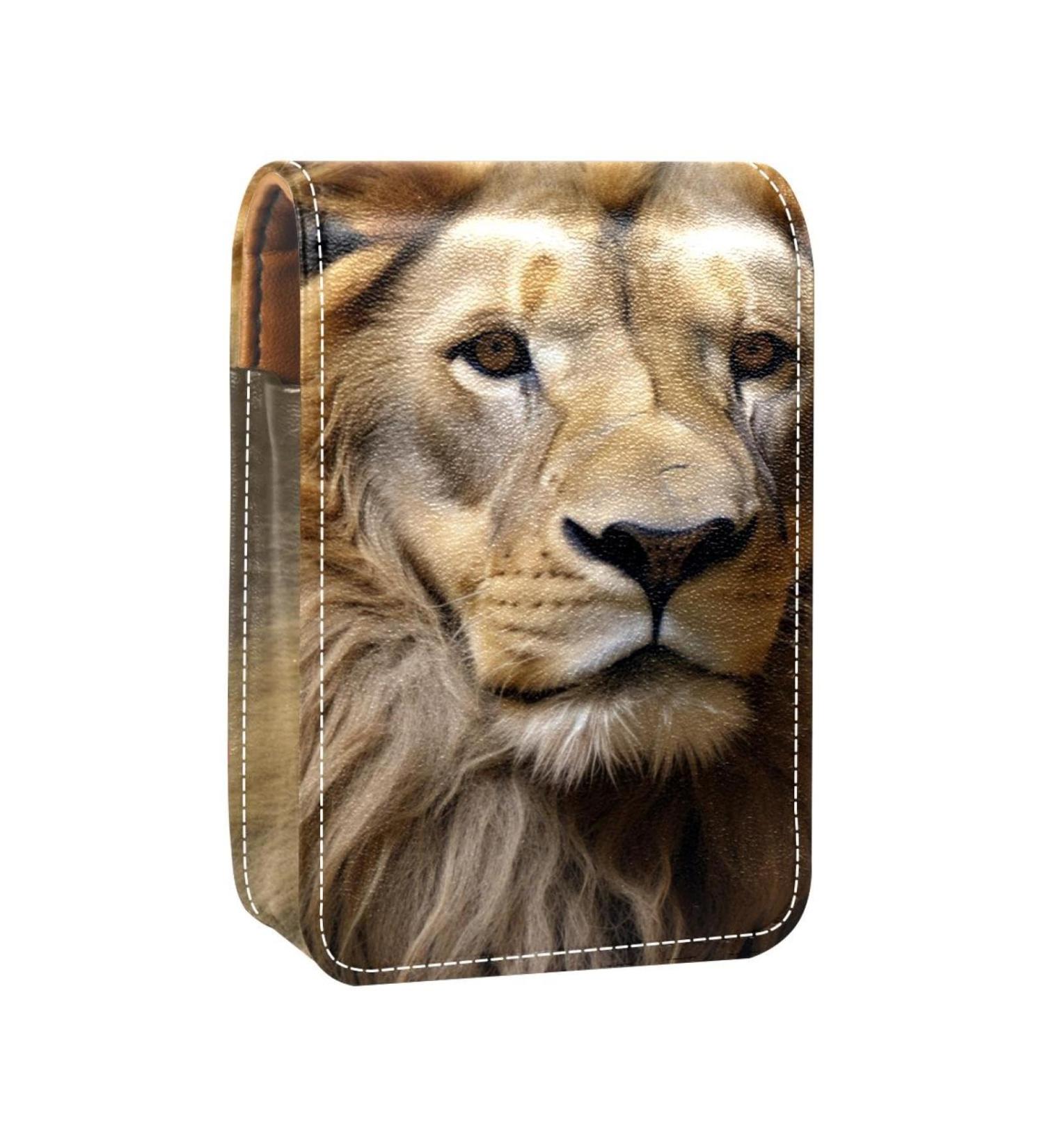 Shop Stylish Leather Lipstick Case with Mirror - Mini Lip Gloss Organizer | Wild Animal Lion Design - Buy Online on GoSupps.com