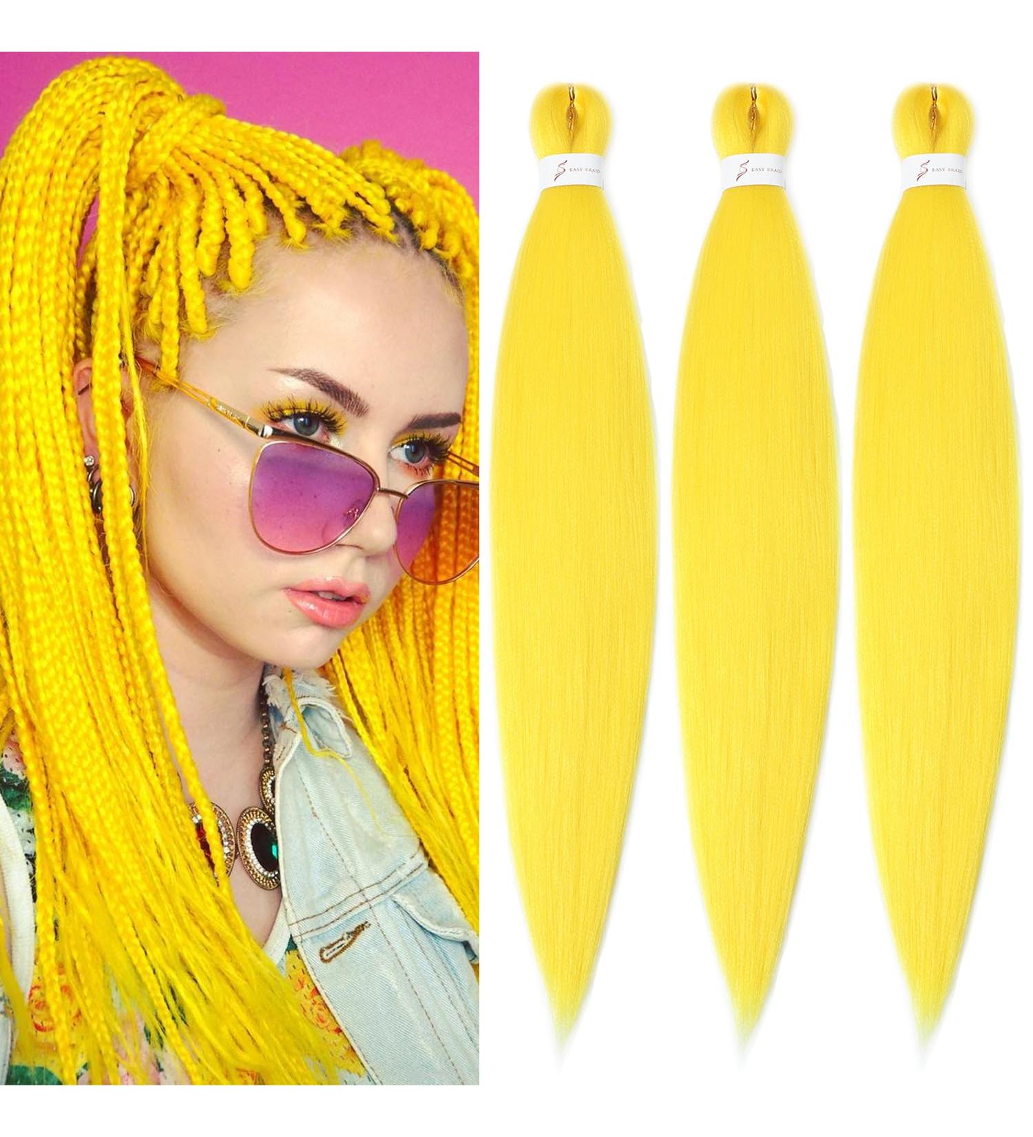 YDDM 26 Inch Pre Stretched Braiding Hair Extensions - Yellow Jumbo Braids (3 Packs) | Ideal for Braid Art & Hairstyles - Buy Online on GoSupps.com
