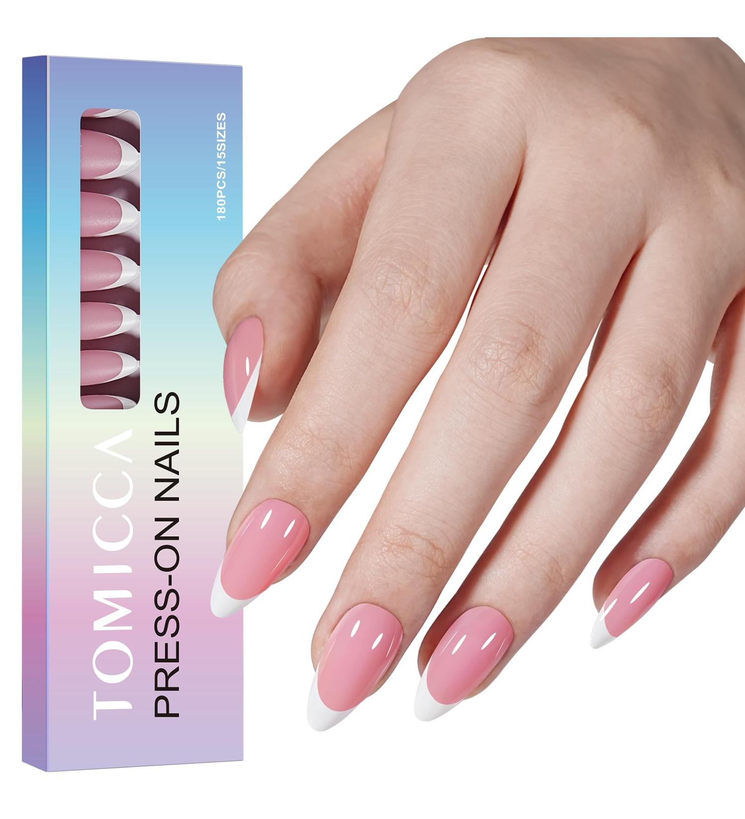 Tomicca French Press On Nails - 180 Almond Nail Tips 3-in-1 Pre-Colored Full Cover & Base Coat for Nail Art | 15 Sizes Available - Rose Almond Finish - Buy Online on GoSupps.com